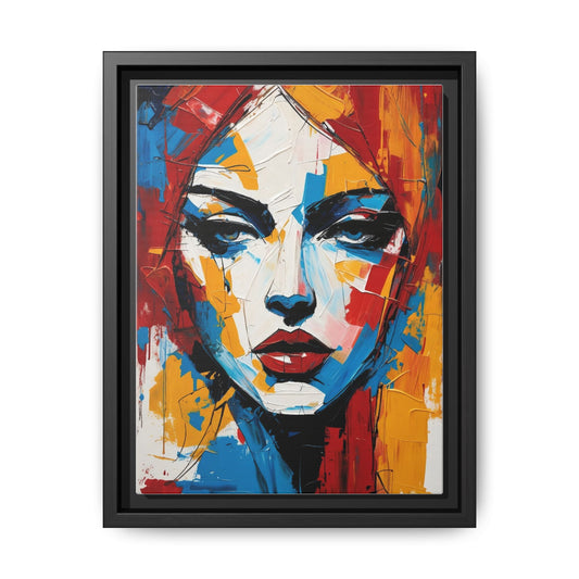 Framed Abstract Portrait Canvas — Colorful Female Face Wall Art