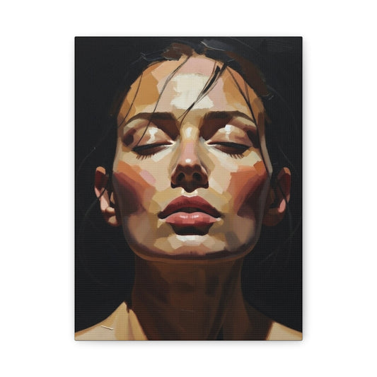 Contemporary Portrait Canvas Print — Meditative Woman Matte Stretched Wall Art