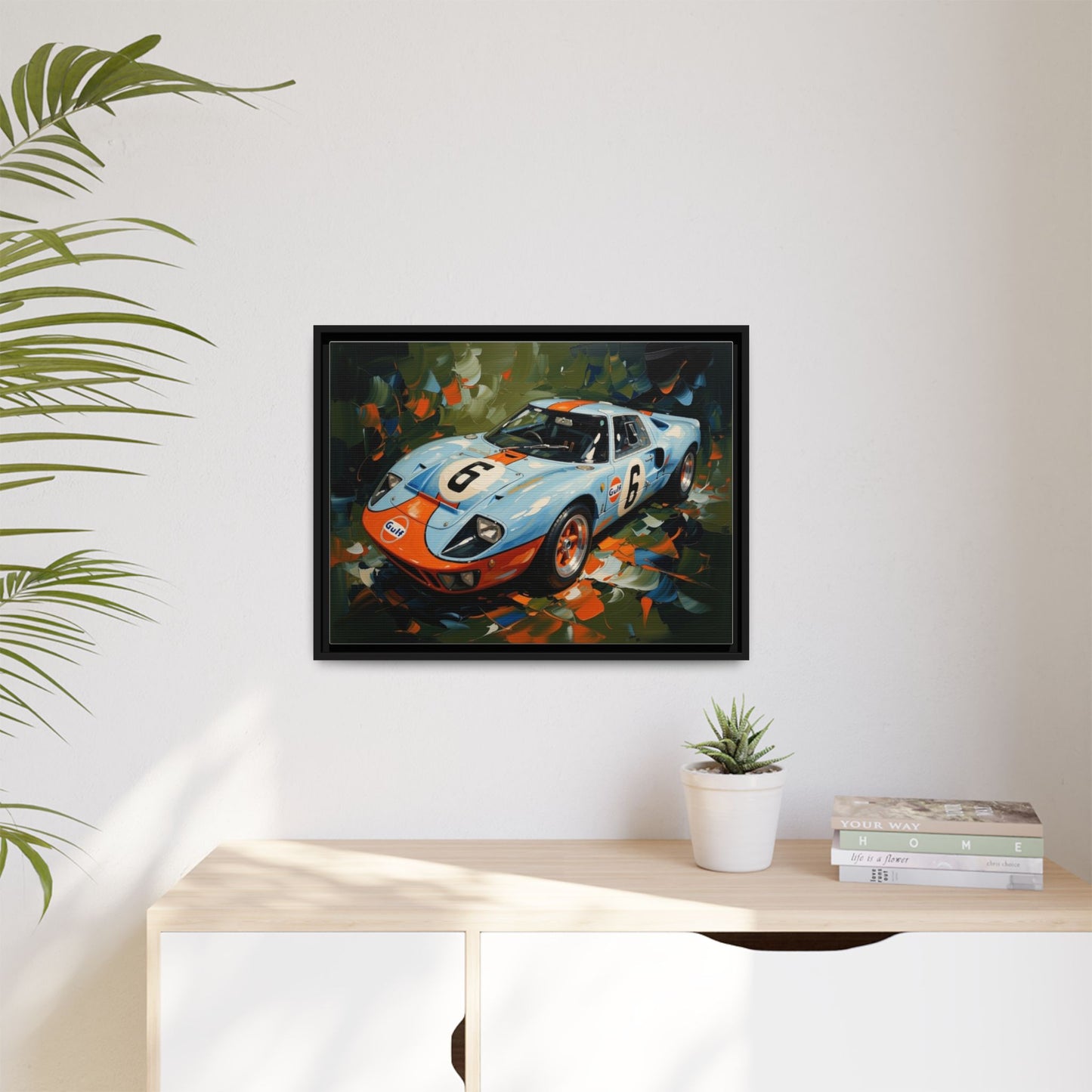Gulf Racing GT40 Matte Framed Canvas — Vintage Sports Car Wall Art