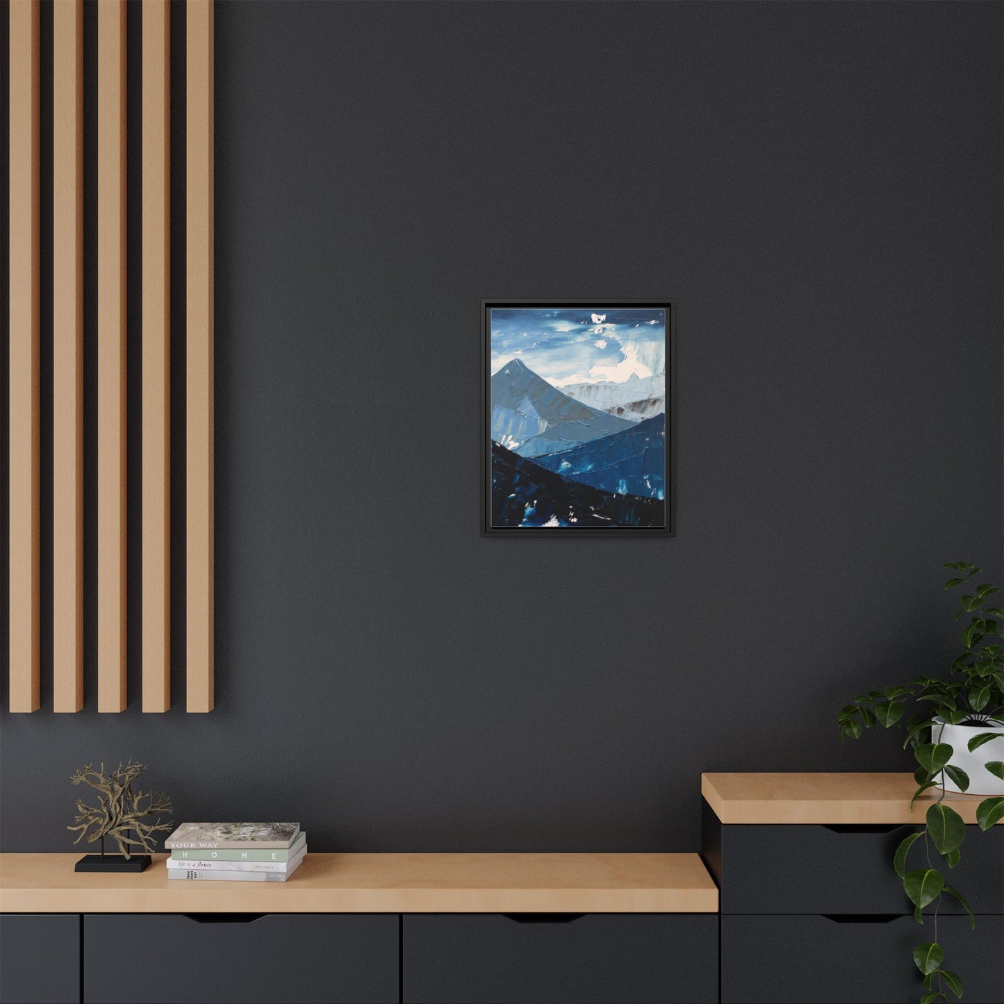 Blue Mountain Landscape Matte Canvas Framed | Abstract Mountain Wall Art