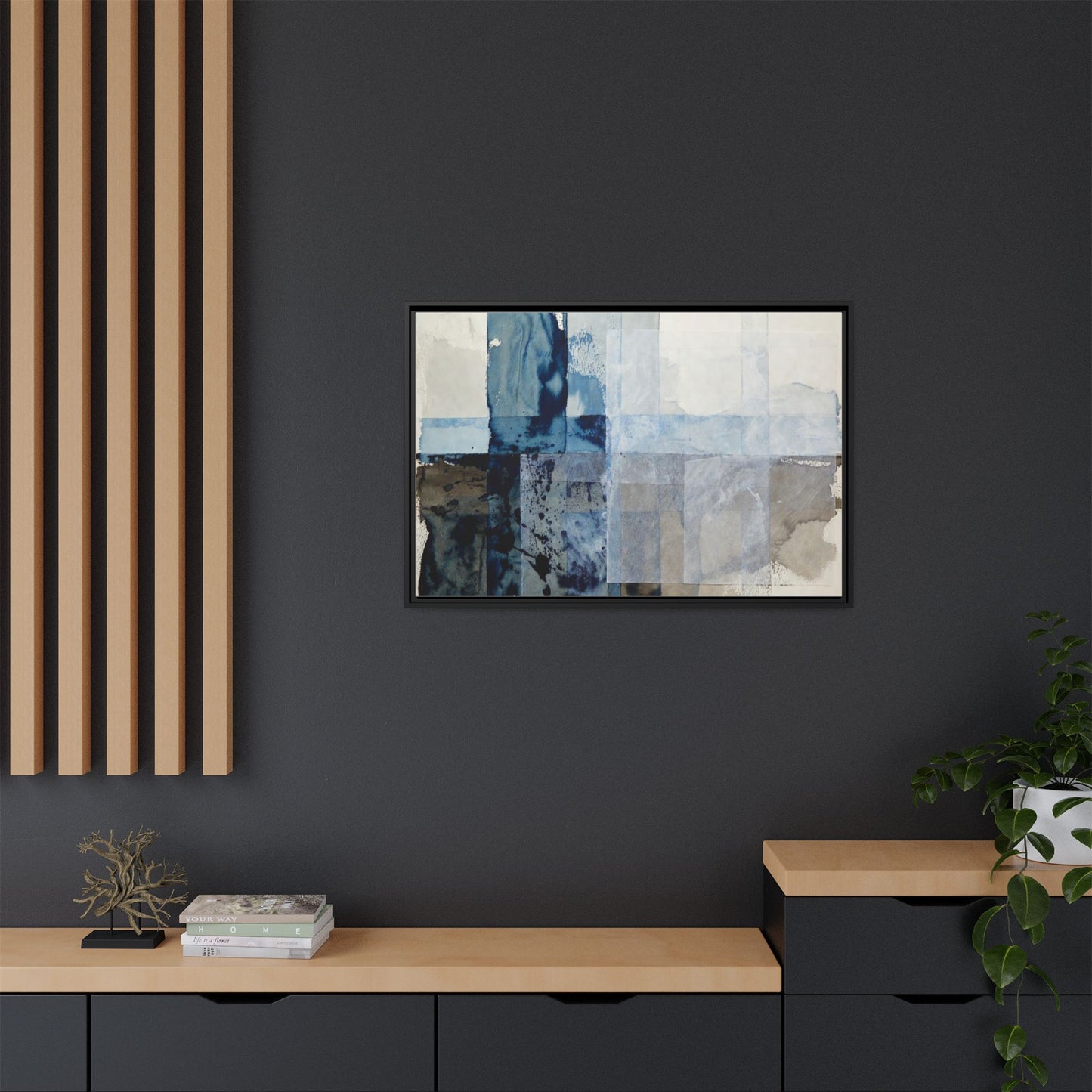 Abstract Coastal Blue Framed Canvas Art