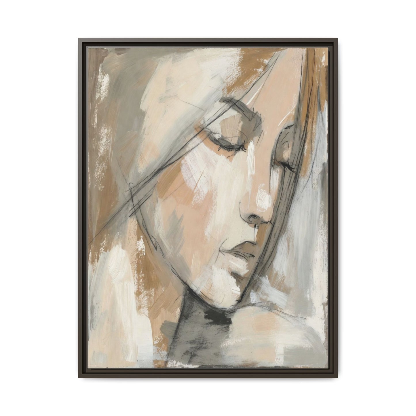Framed Matte Canvas Art — Serene Abstract Portrait in Neutrals