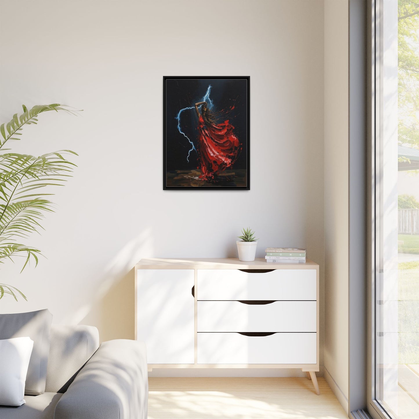Framed Matte Canvas Print — Red Dancer Lightning Art