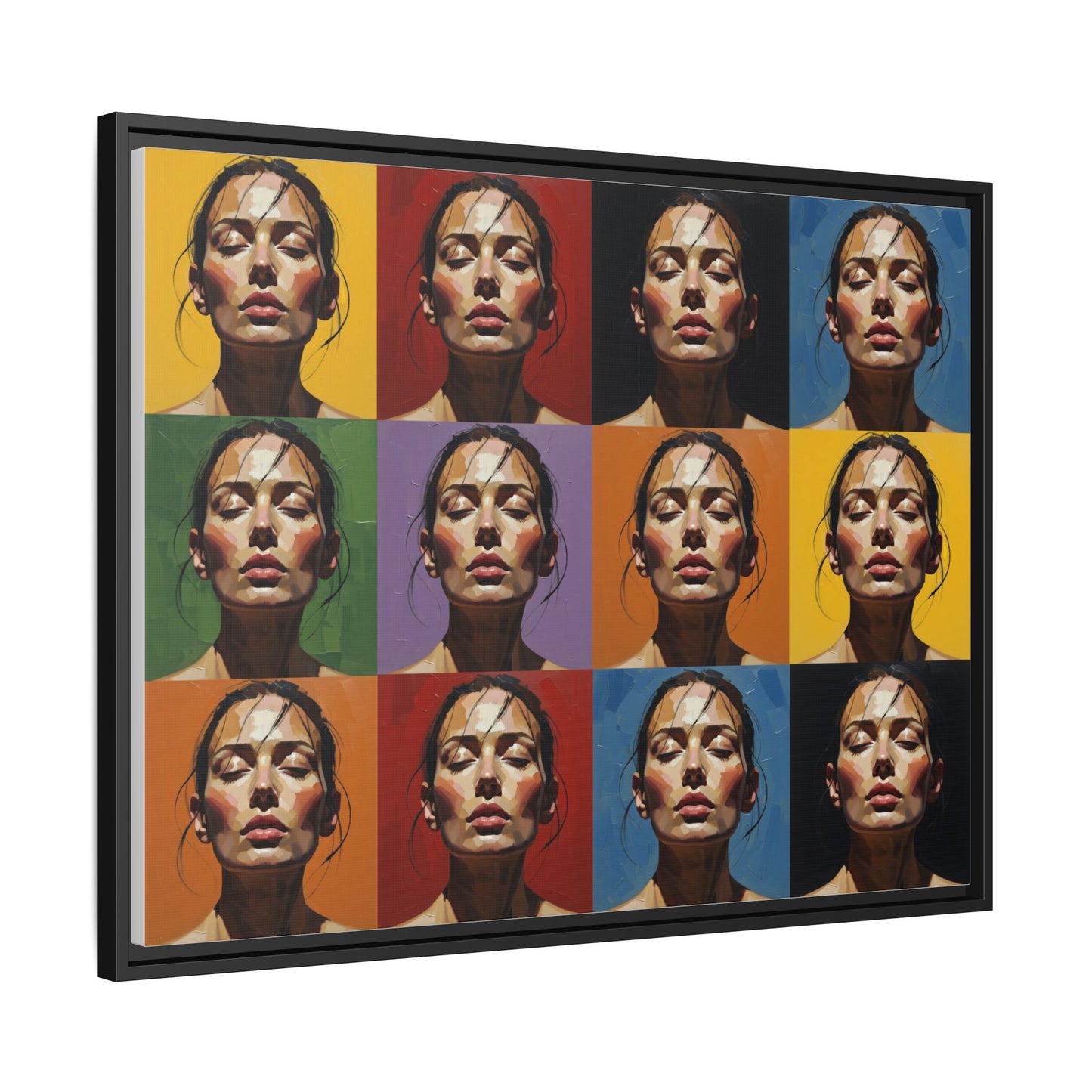 Pop Art Portrait Matte Canvas Print — Framed Multi-Color Grid