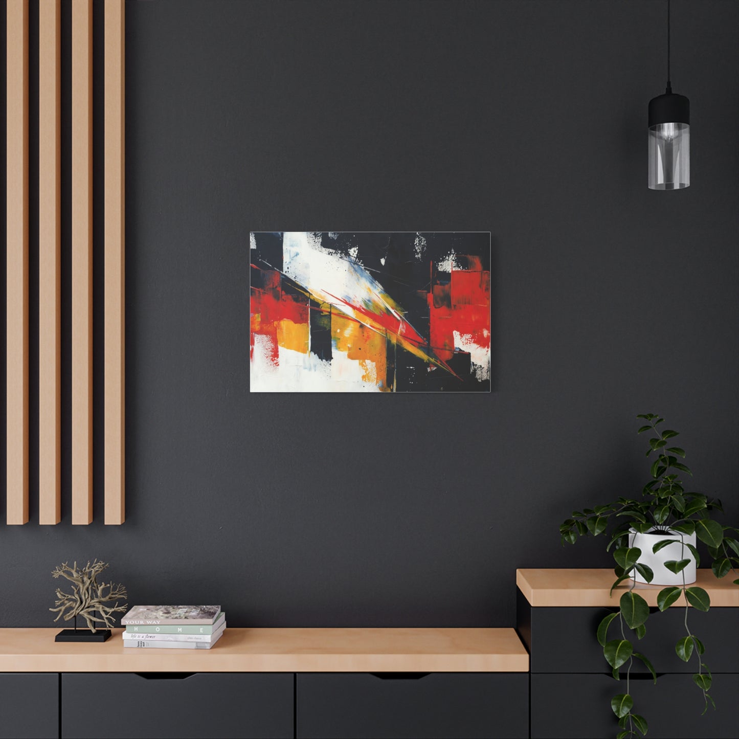 Abstract Geometric Canvas Art — Bold Red & Black Modern Wall Painting