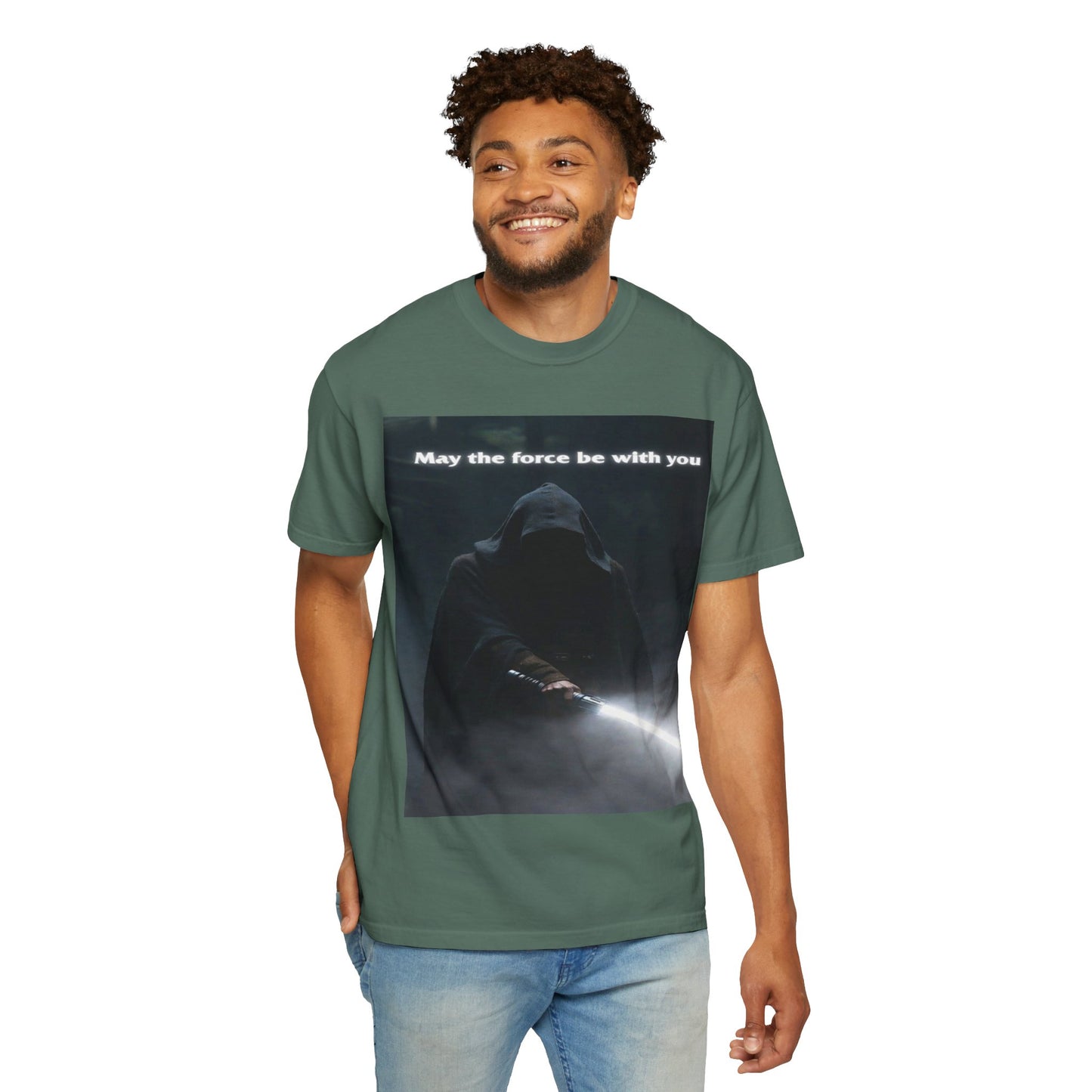 May the Force Be With You T-Shirt — Dark Hooded Lightsaber Graphic Tee