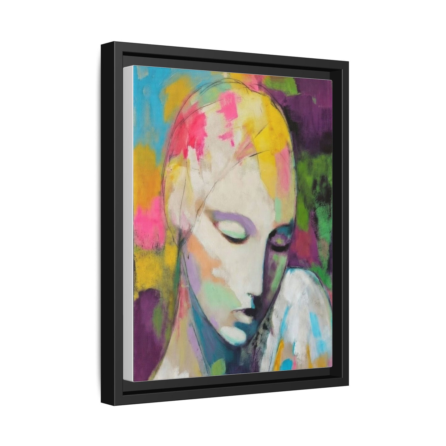 Framed Matte Canvas Art - Colorful Abstract Portrait