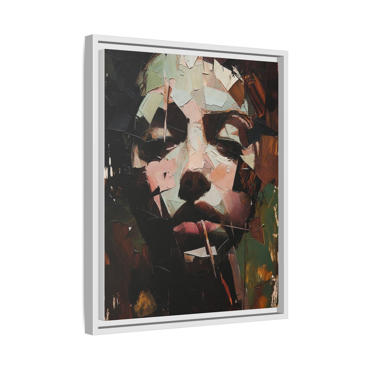 Matte Framed Canvas Art — Abstract Female Portrait, Moody Multicolor