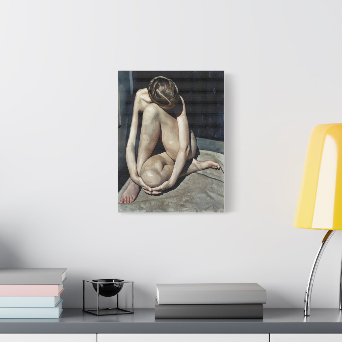 Figurative Nude Art Canvas Print — Contemplative Female Figure Matte Stretched