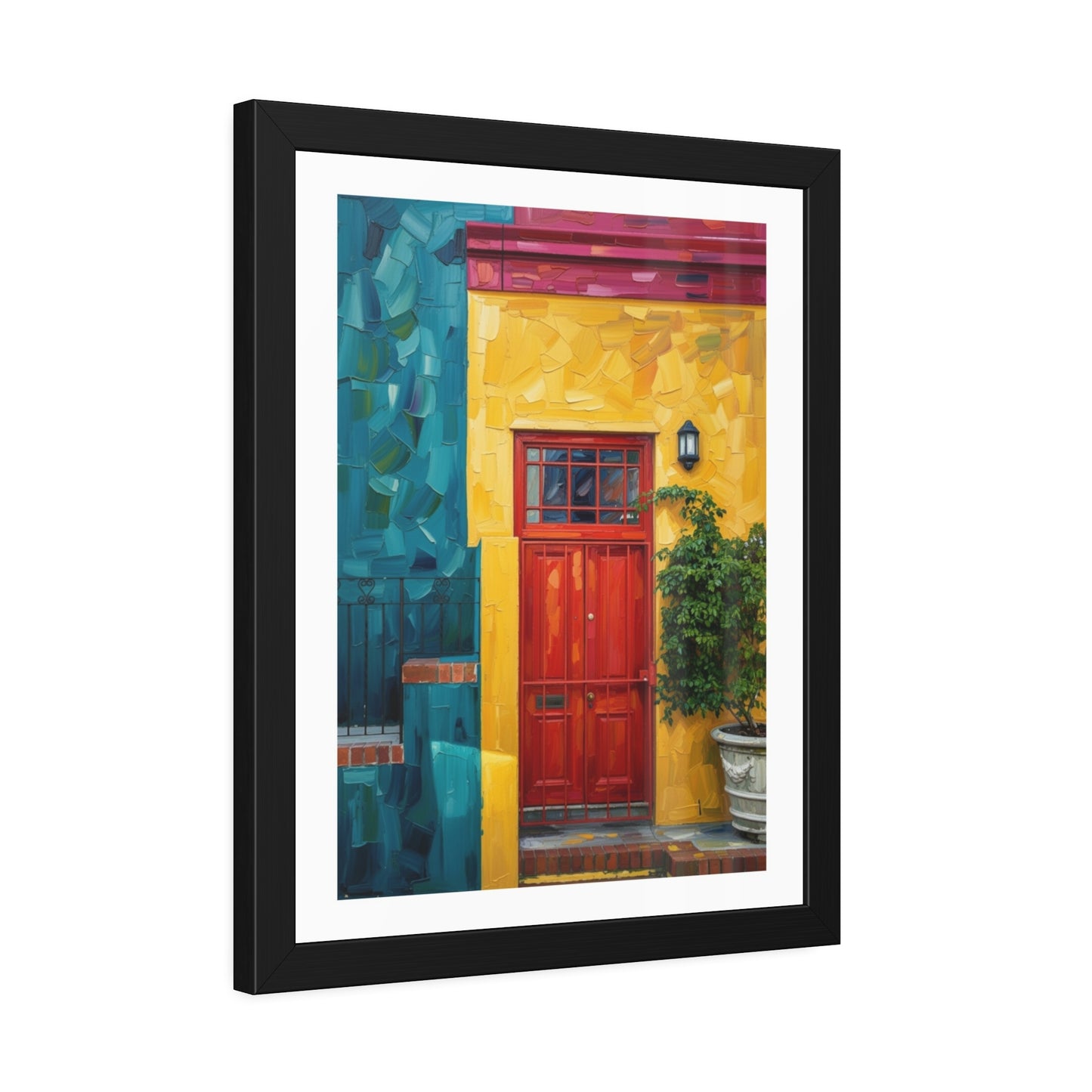 Framed Art Print - Vibrant Red Door Street Scene Poster