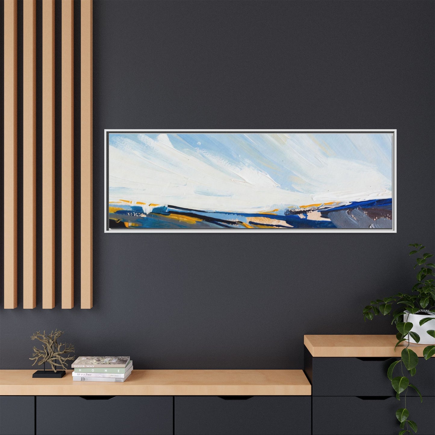 Framed Abstract Seascape Canvas Print — Matte Multi‑Color Wall Art