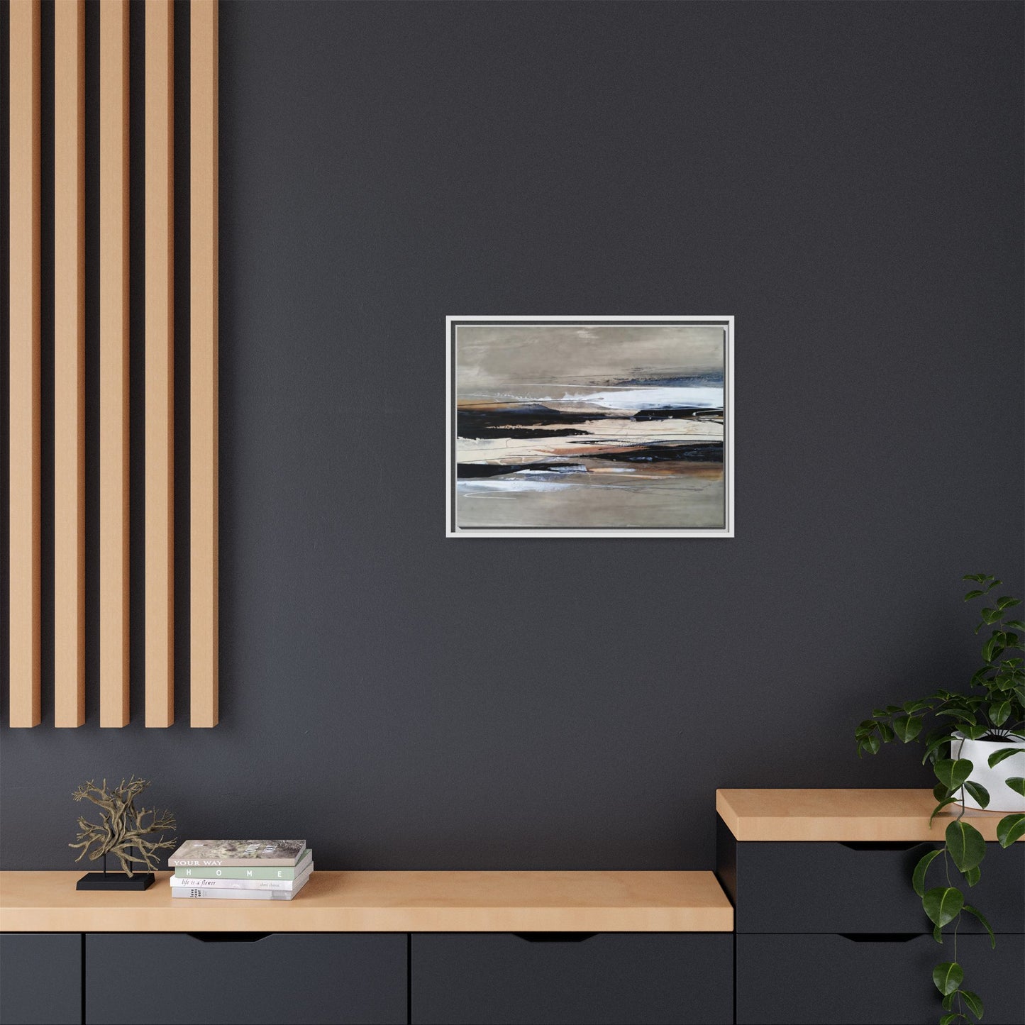 Abstract Seascape Matte Canvas Framed Wall Art — Neutral Coastal Landscape