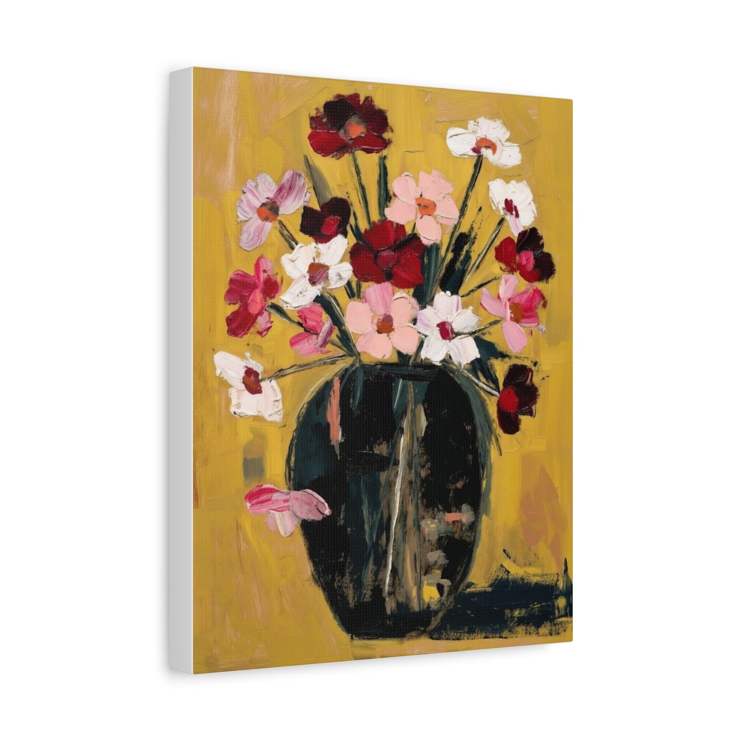 Floral Still Life Canvas Print  Pink & Red Wildflowers in Vase