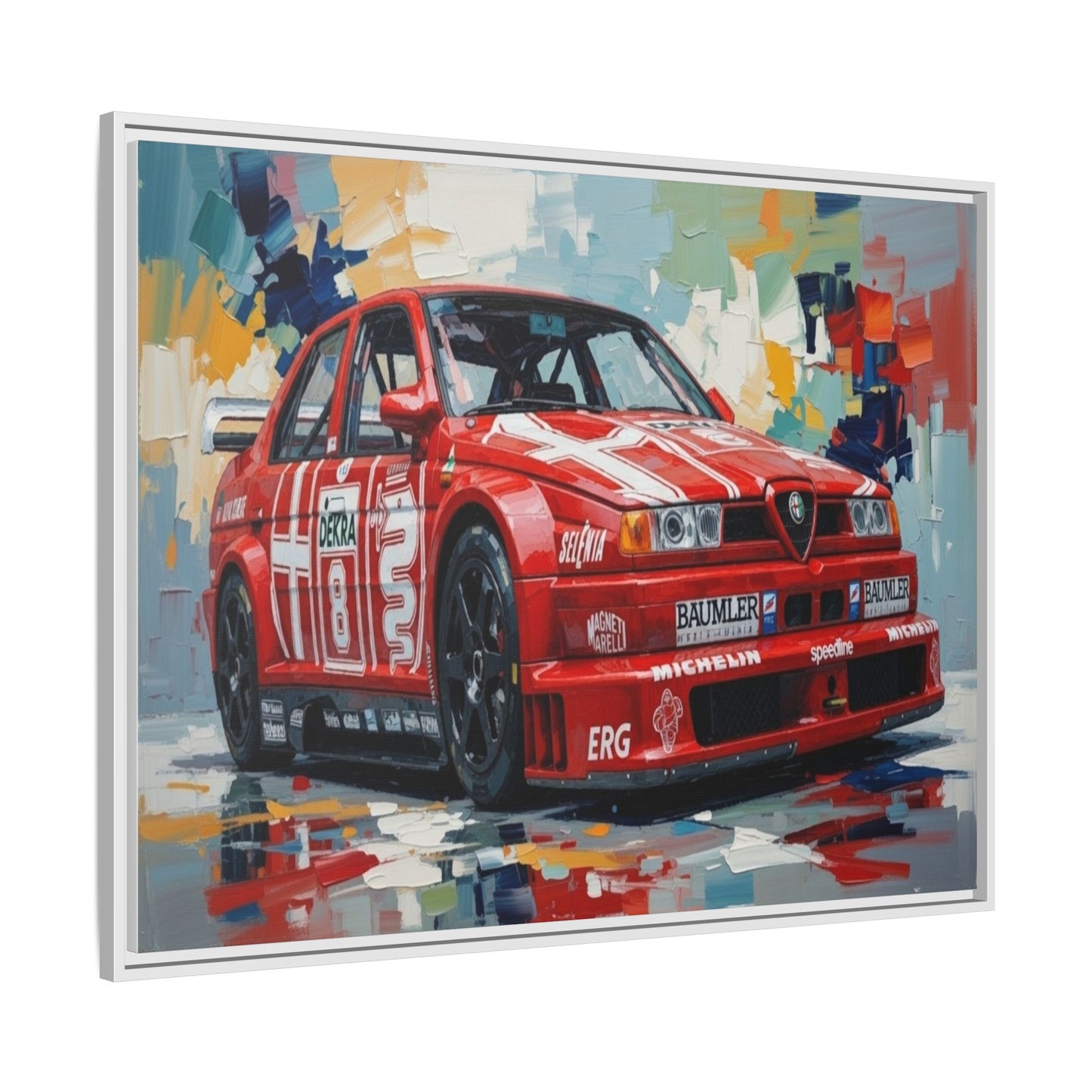 Framed Racing Car Canvas Print — Red Alfa Romeo Track Art