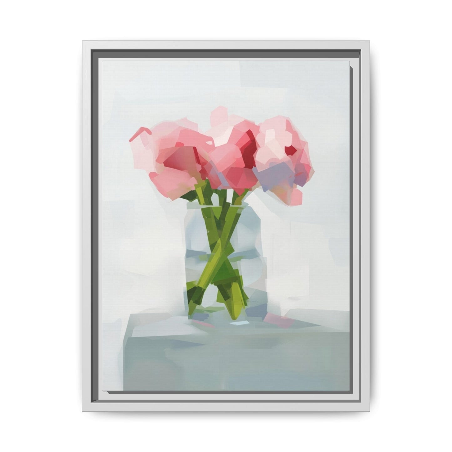 Framed Floral Canvas Art — Pink Peonies in Vase (Matte)