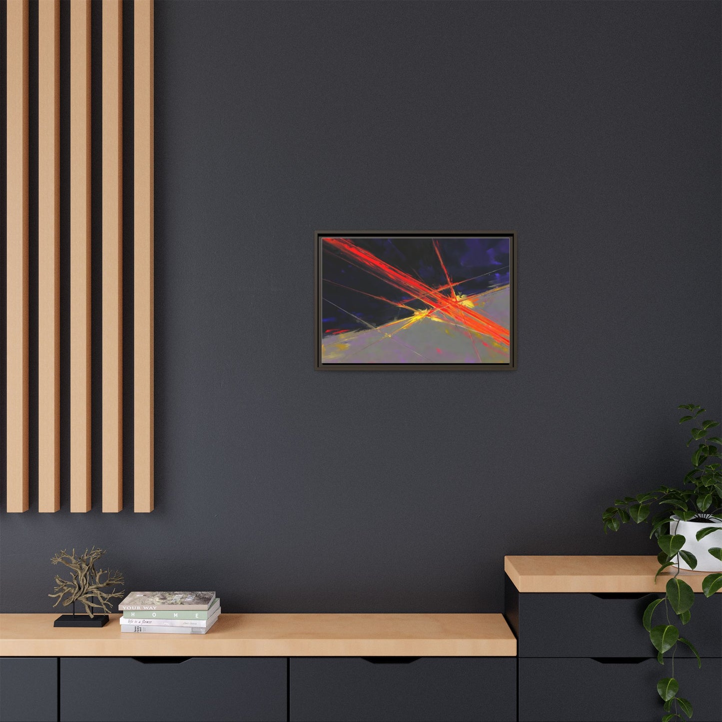 Abstract Red Streaks Framed Matte Canvas Art — Modern Multi‑Color Wall Decor
