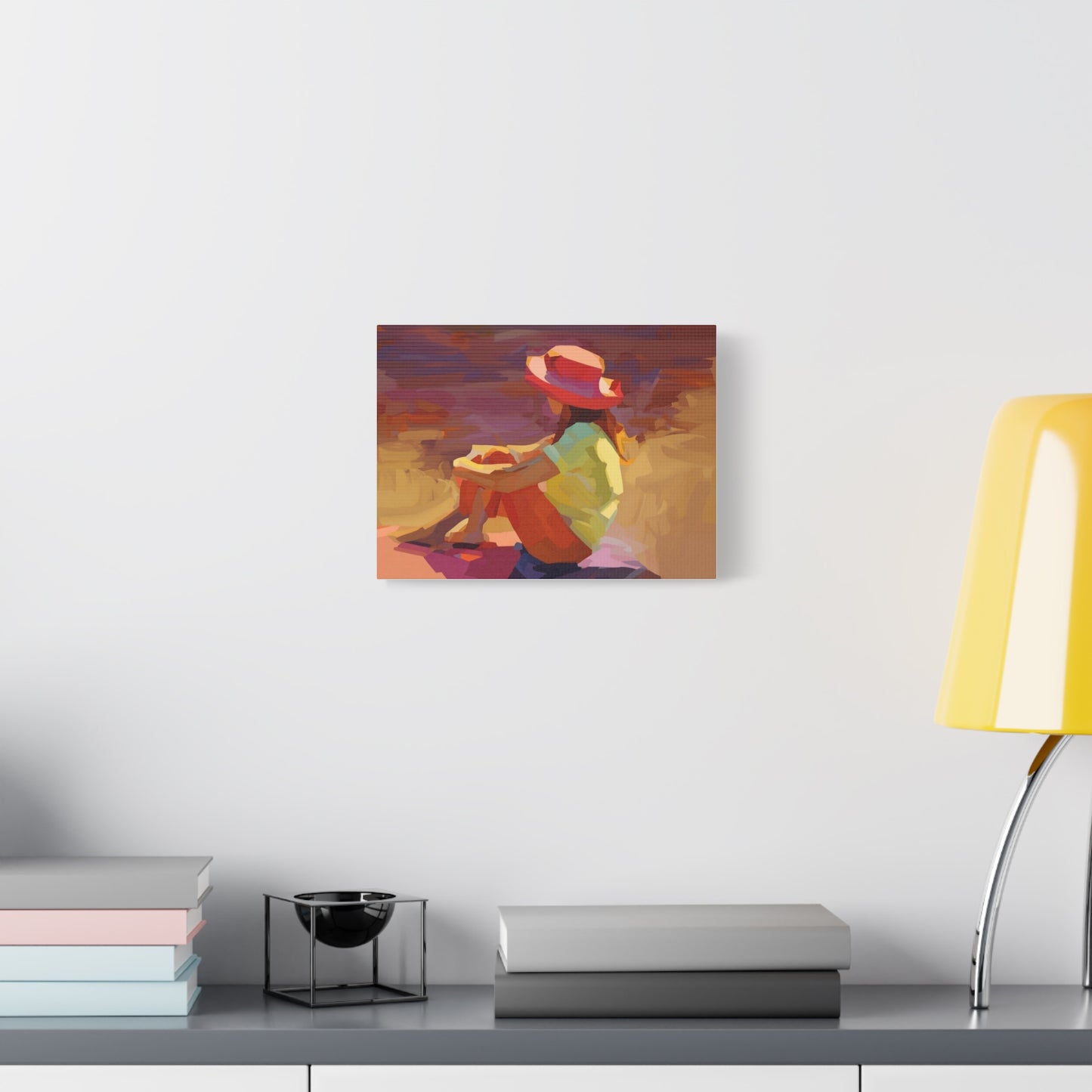 Sunset Daydream Canvas Art — Girl in Hat Matte Stretched Wall Art