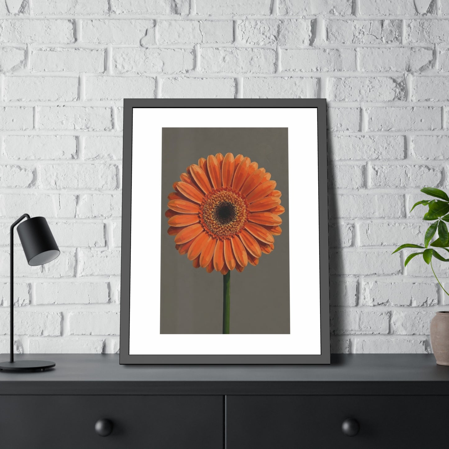 Orange Gerbera Framed Poster — Floral Wall Art Print