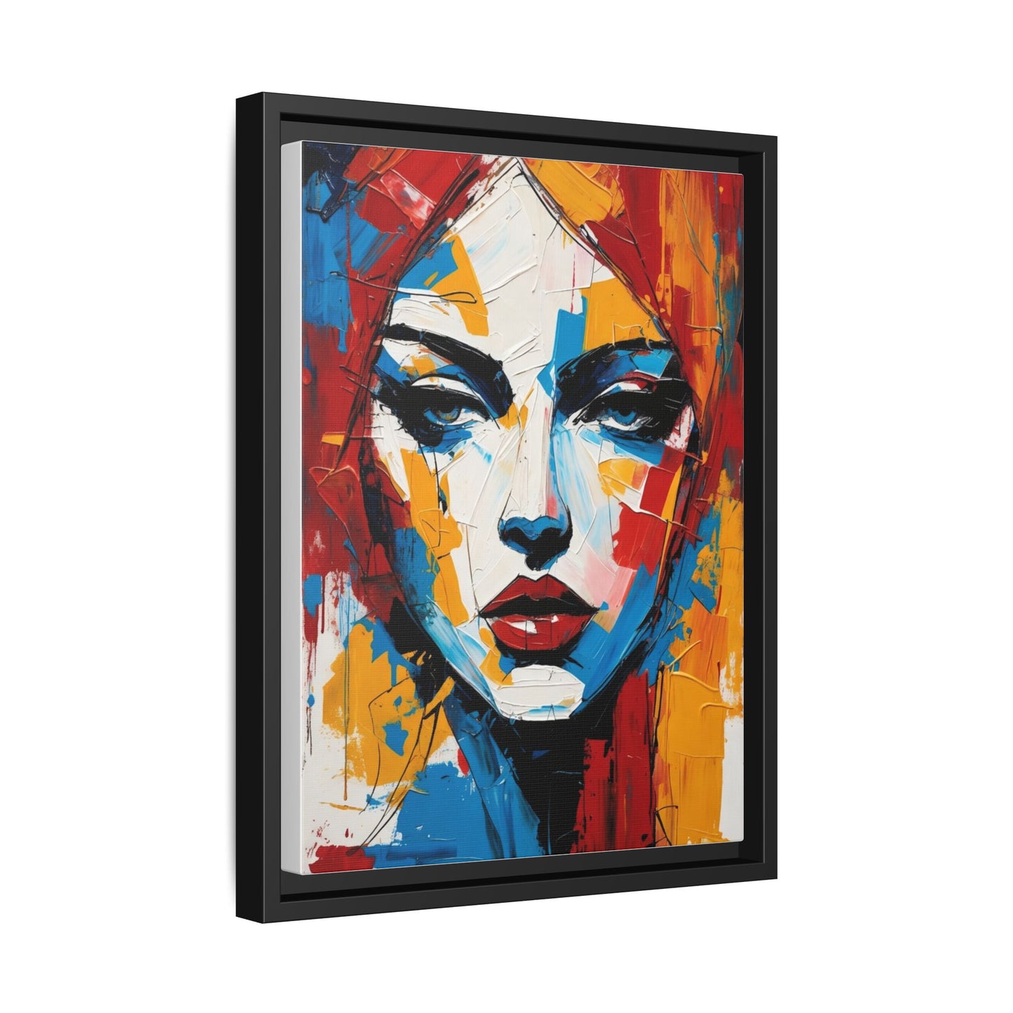 Framed Abstract Portrait Canvas — Colorful Female Face Wall Art