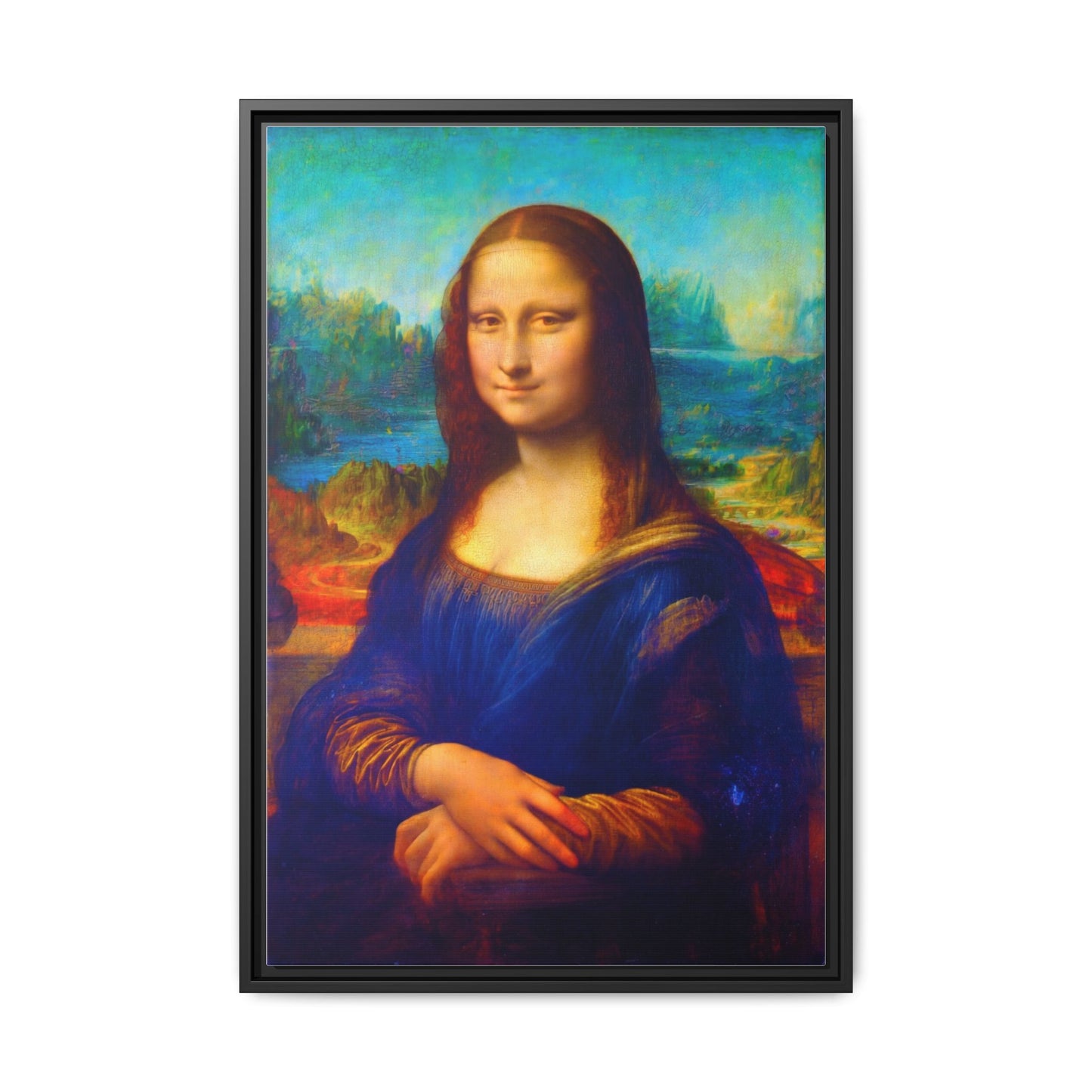 Framed Matte Canvas Print — Colorful Mona Lisa Wall Art