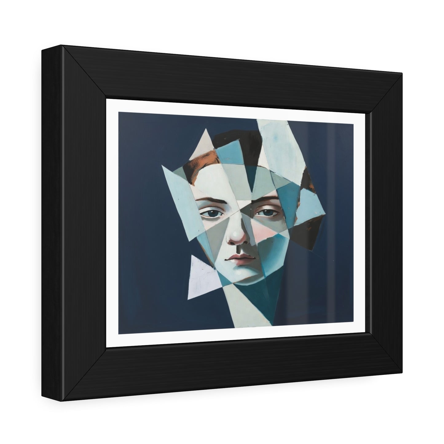 Abstract Geometric Portrait Framed Poster — Modern Blue Art Print