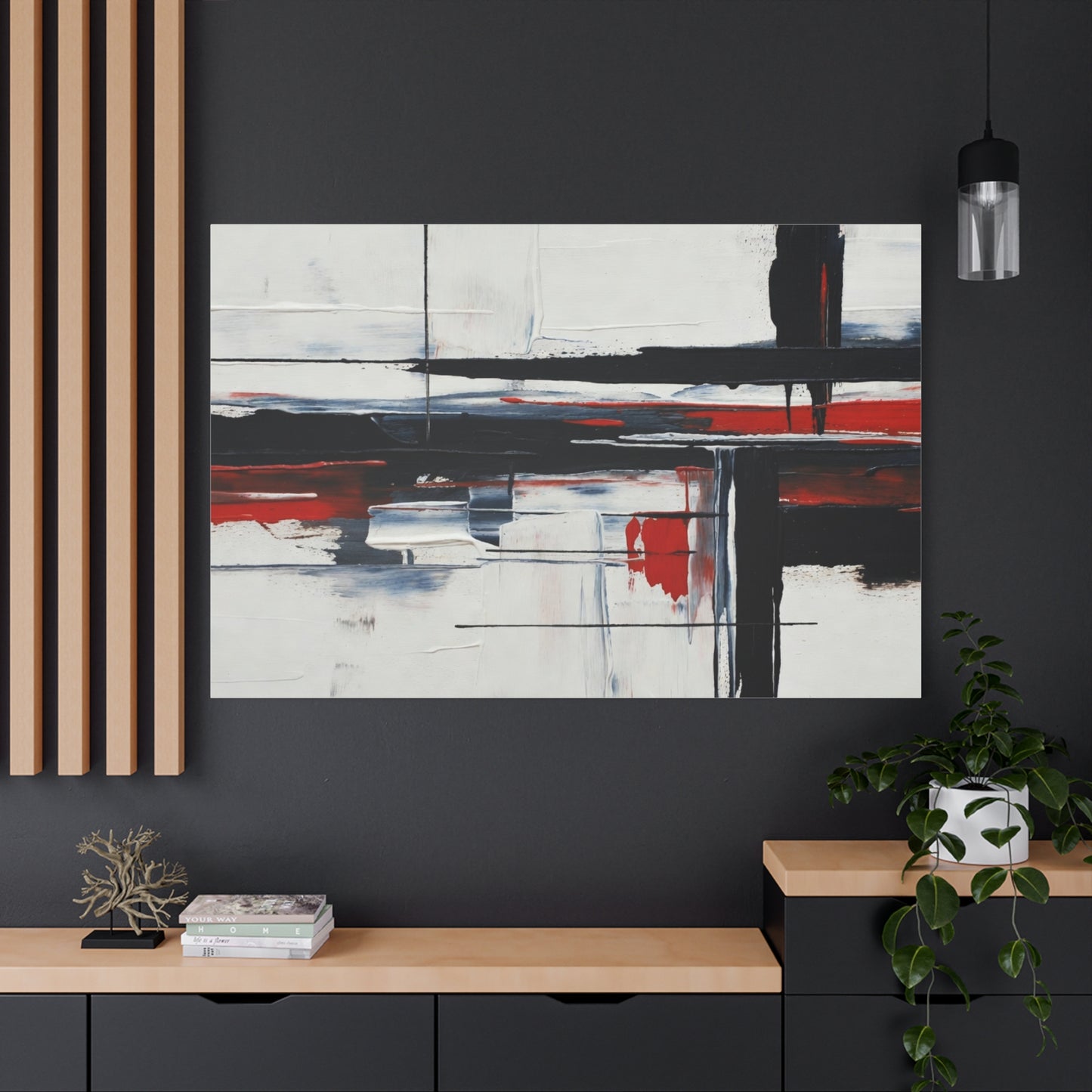 Abstract Red & Black Modern Canvas Art — Matte Stretched 1.25"