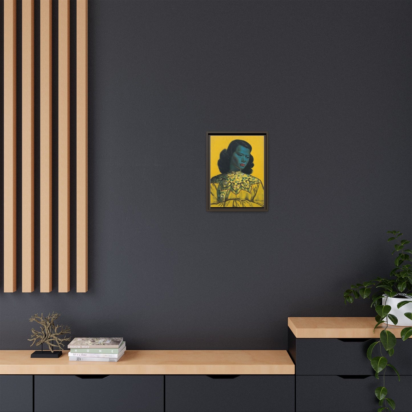 Framed Matte Canvas Art Print — Vintage Portrait with Yellow Background