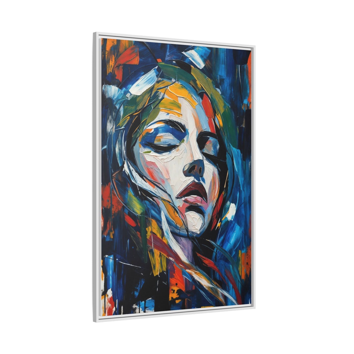 Abstract Colorful Woman Portrait — Framed Matte Canvas Wall Art