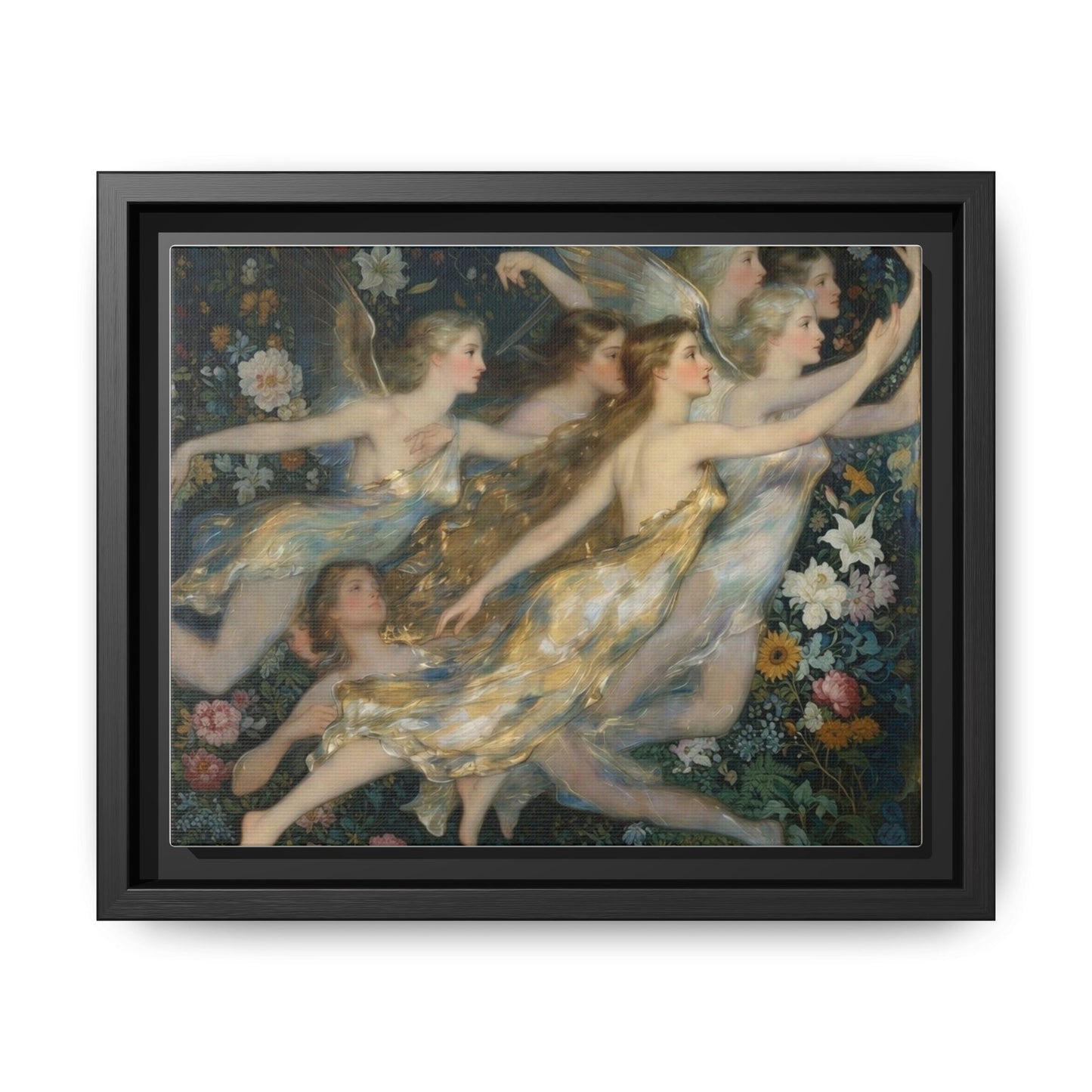 Framed Matte Canvas Wall Art — Vintage Fairies & Floral Painting