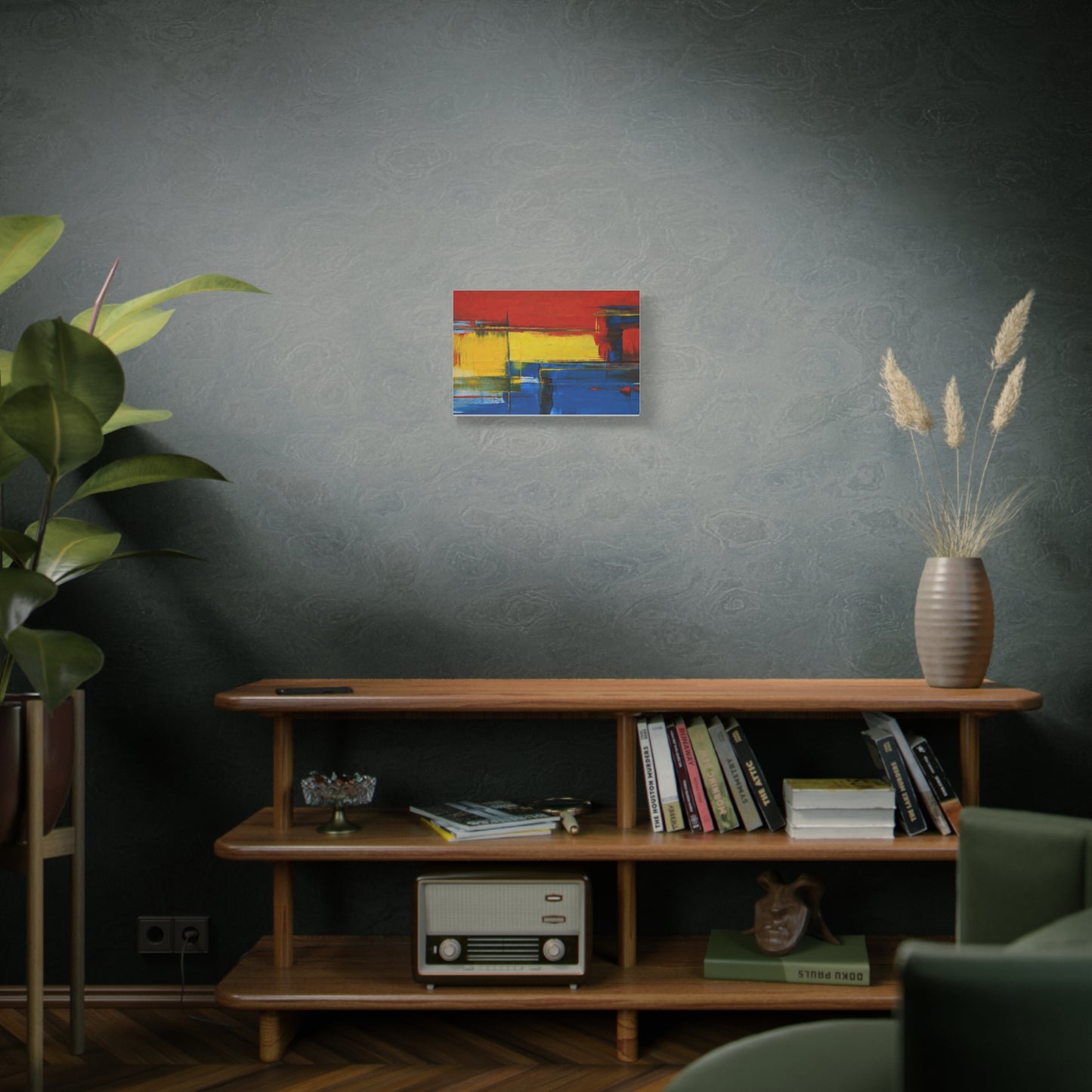 Abstract Color Block Matte Canvas Wall Art — Red, Yellow & Blue Stretched Canvas