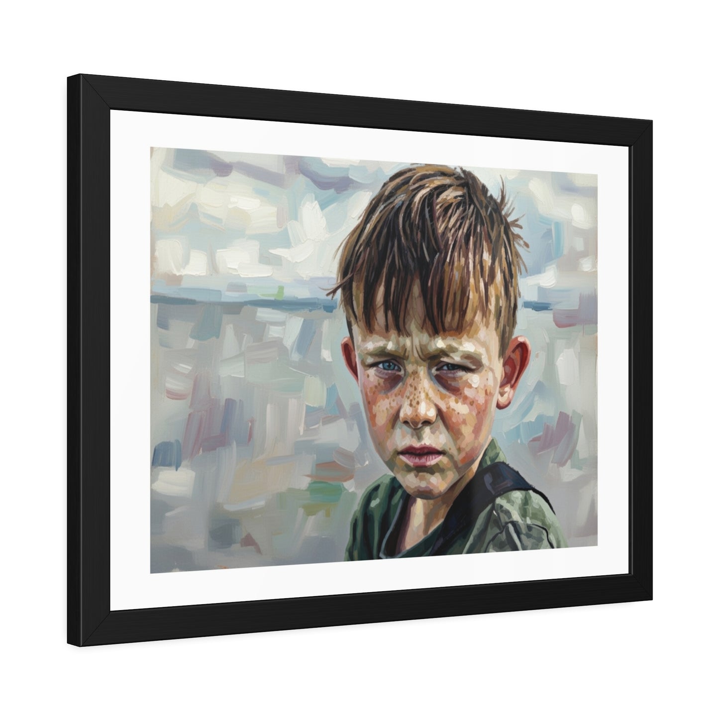 Framed Poster — Weathered Boy Portrait Art Print