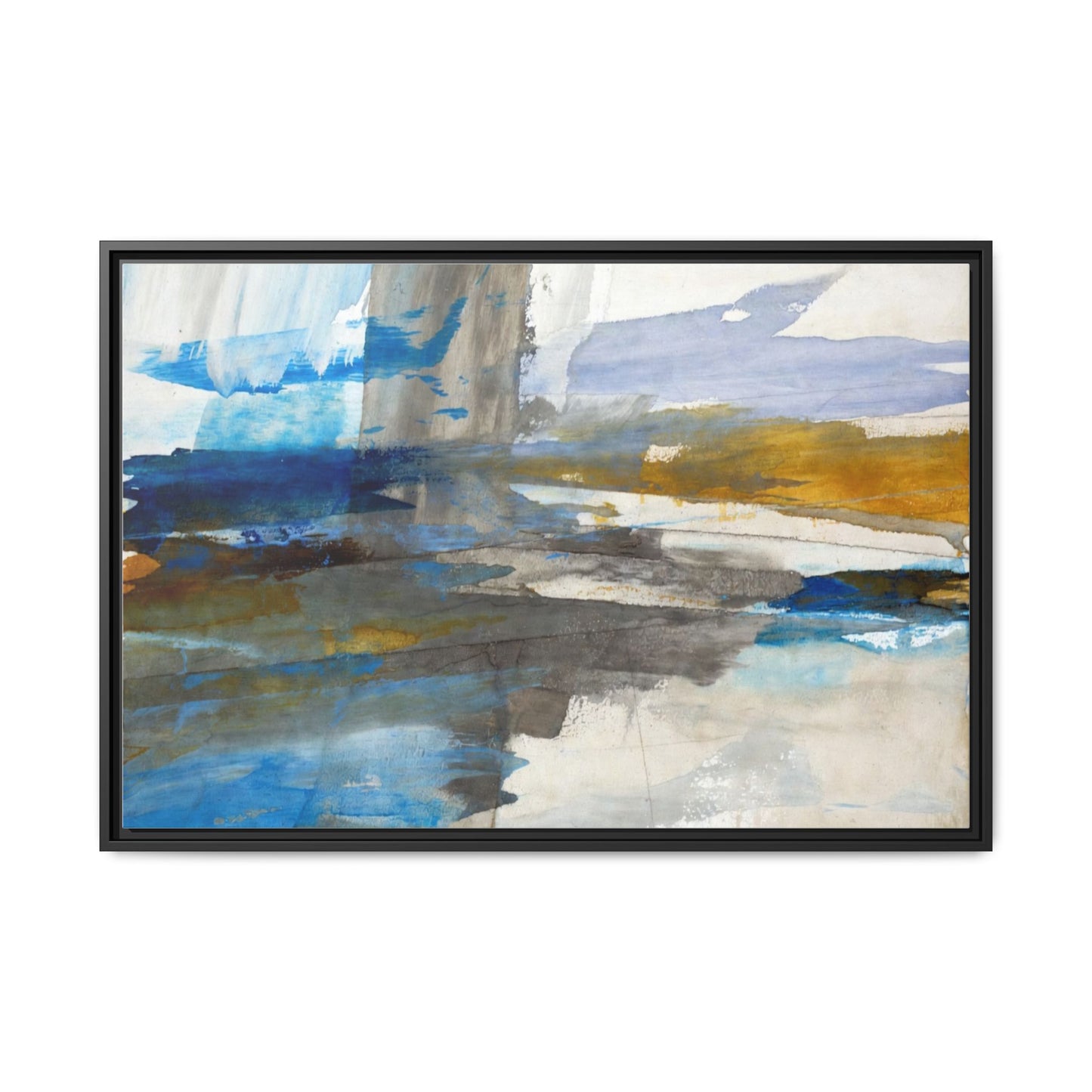 Abstract Blue & Gold Framed Canvas Art — Matte Multi-Color Wall Print