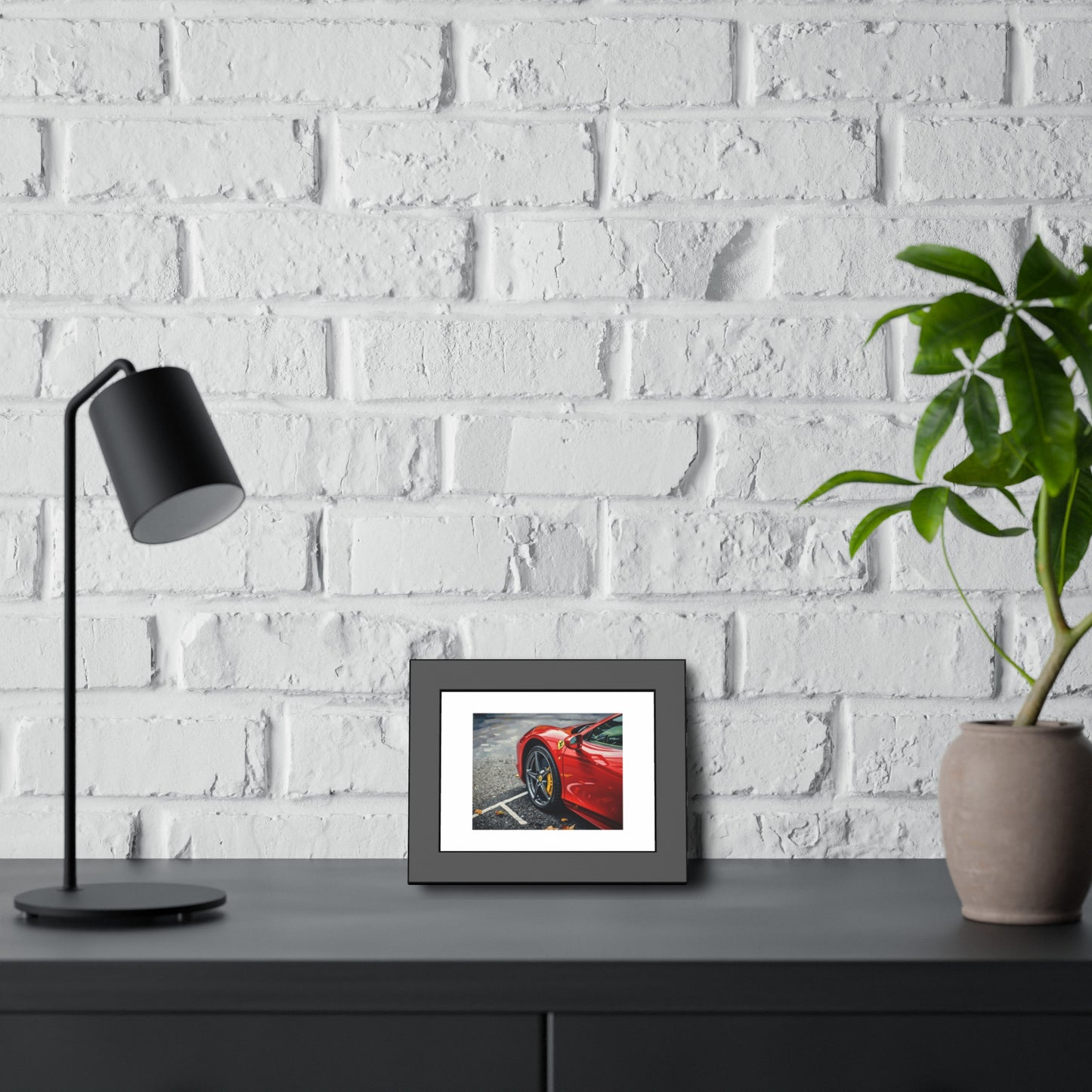 Framed Poster - Red Sports Car Photo, Modern Automotive Wall Art
