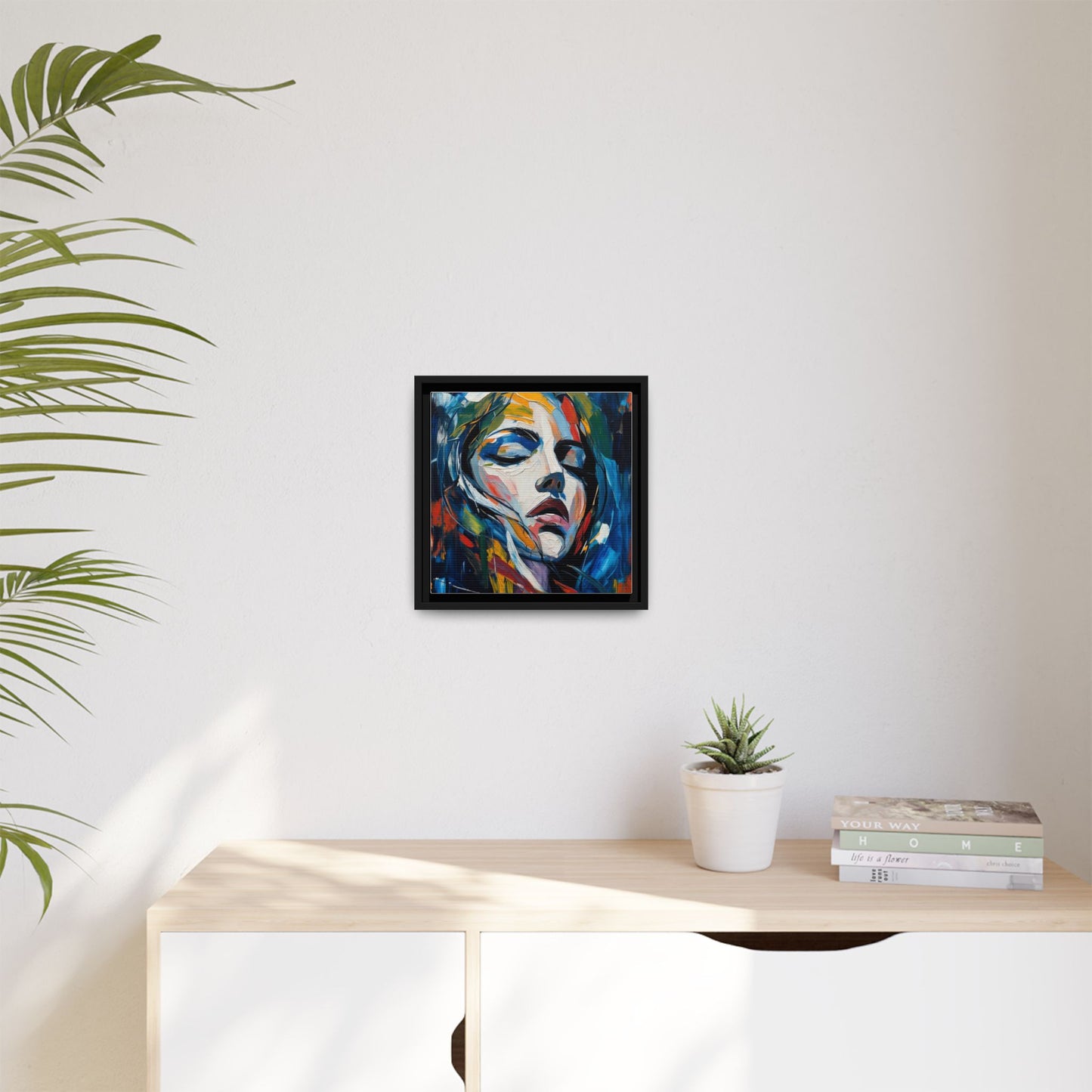 Abstract Colorful Woman Portrait — Framed Matte Canvas Wall Art