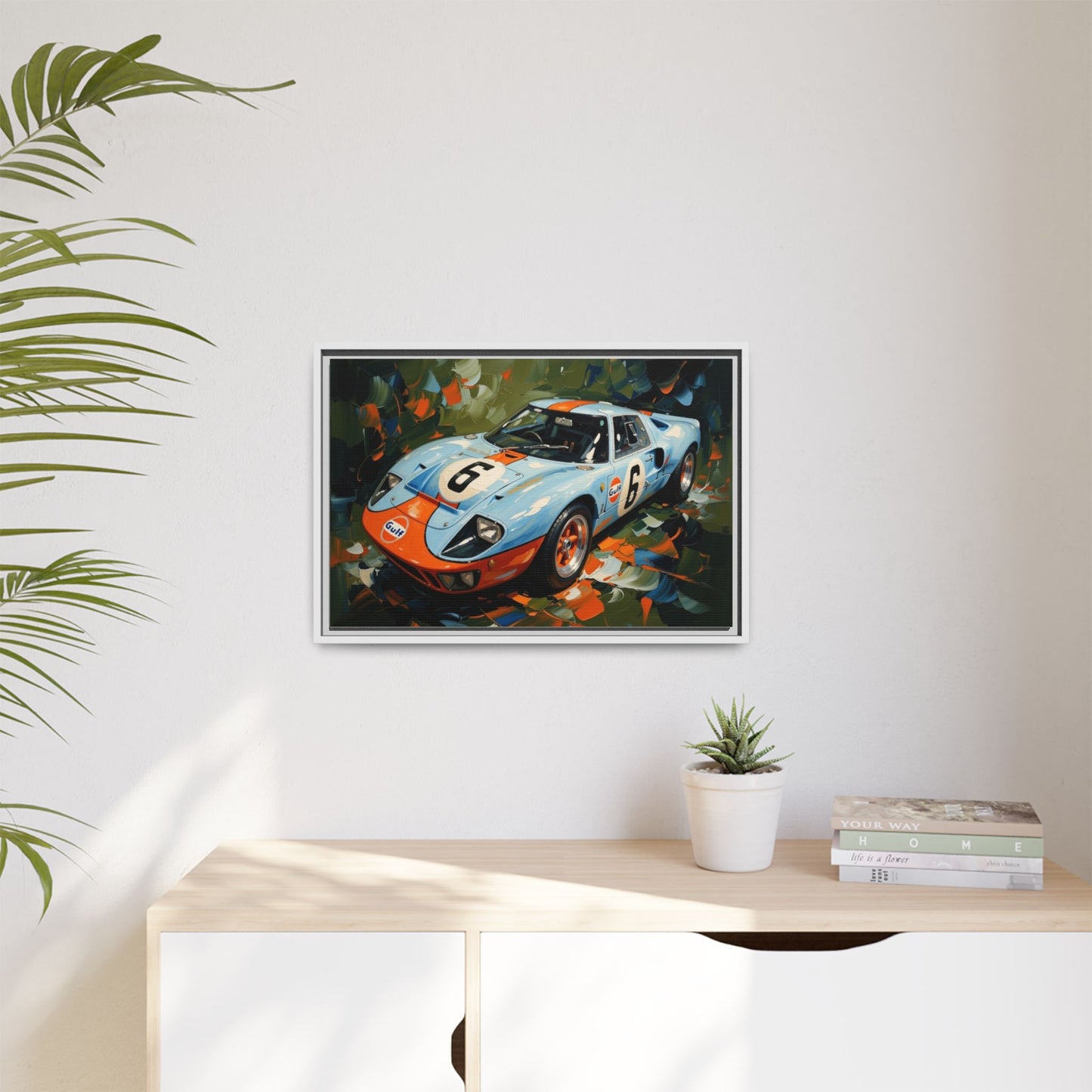 Gulf Racing GT40 Matte Framed Canvas — Vintage Sports Car Wall Art