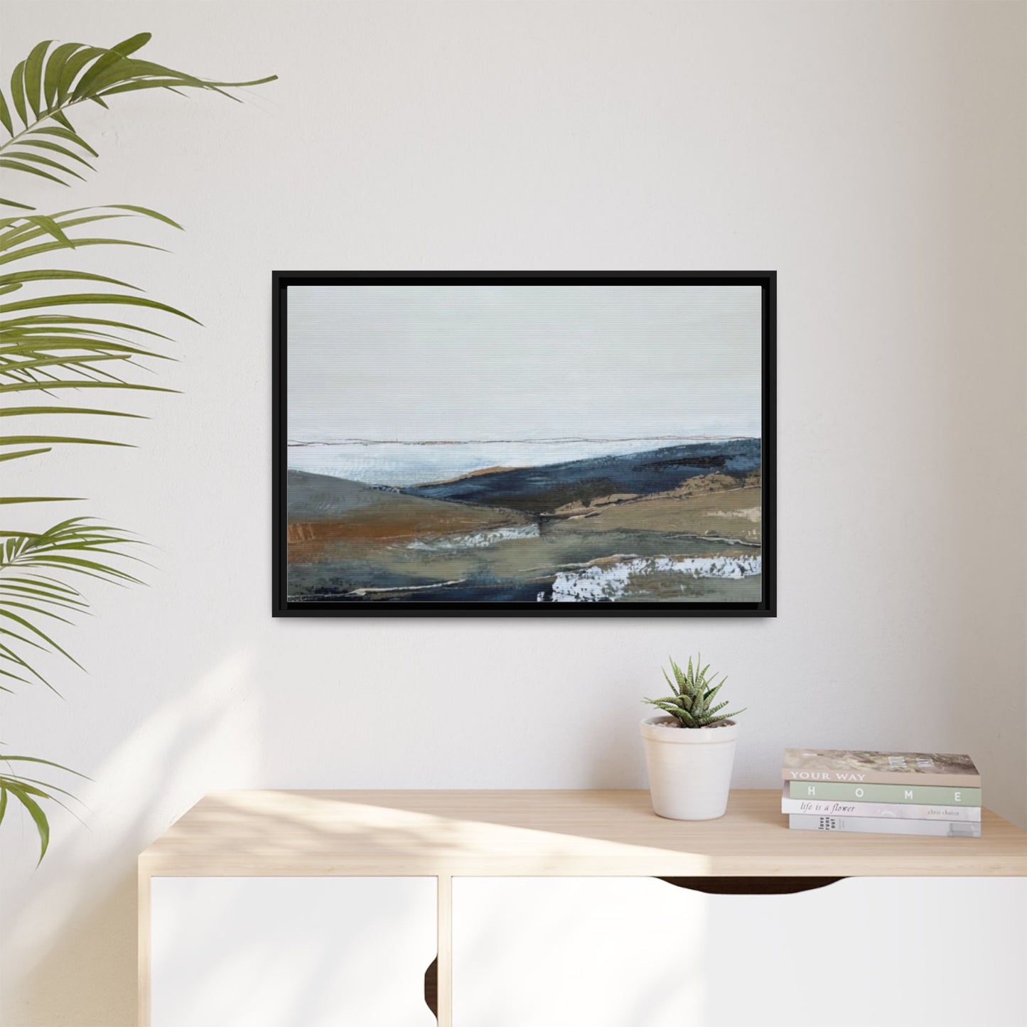 Framed Matte Canvas Wall Art — Serene Coastal Abstract Landscape