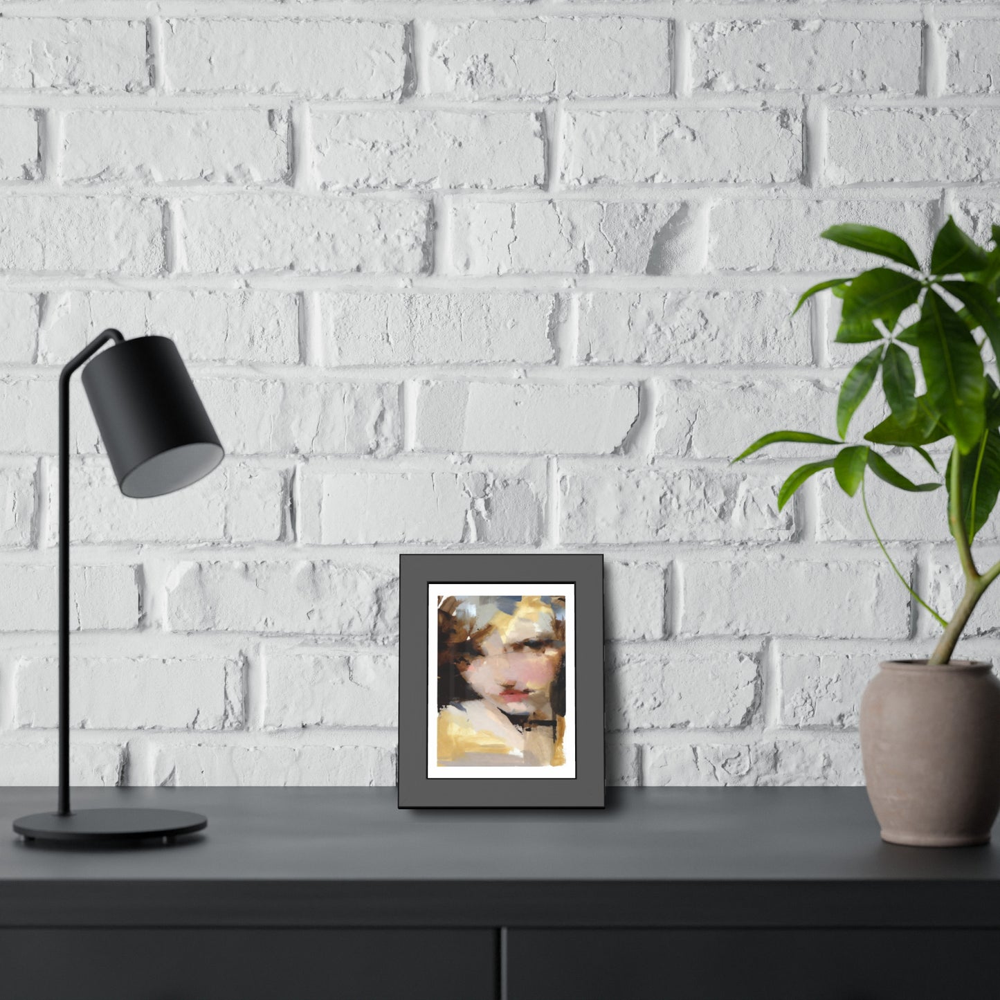 Abstract Portrait Framed Poster – Modern Impressionist Wall Art