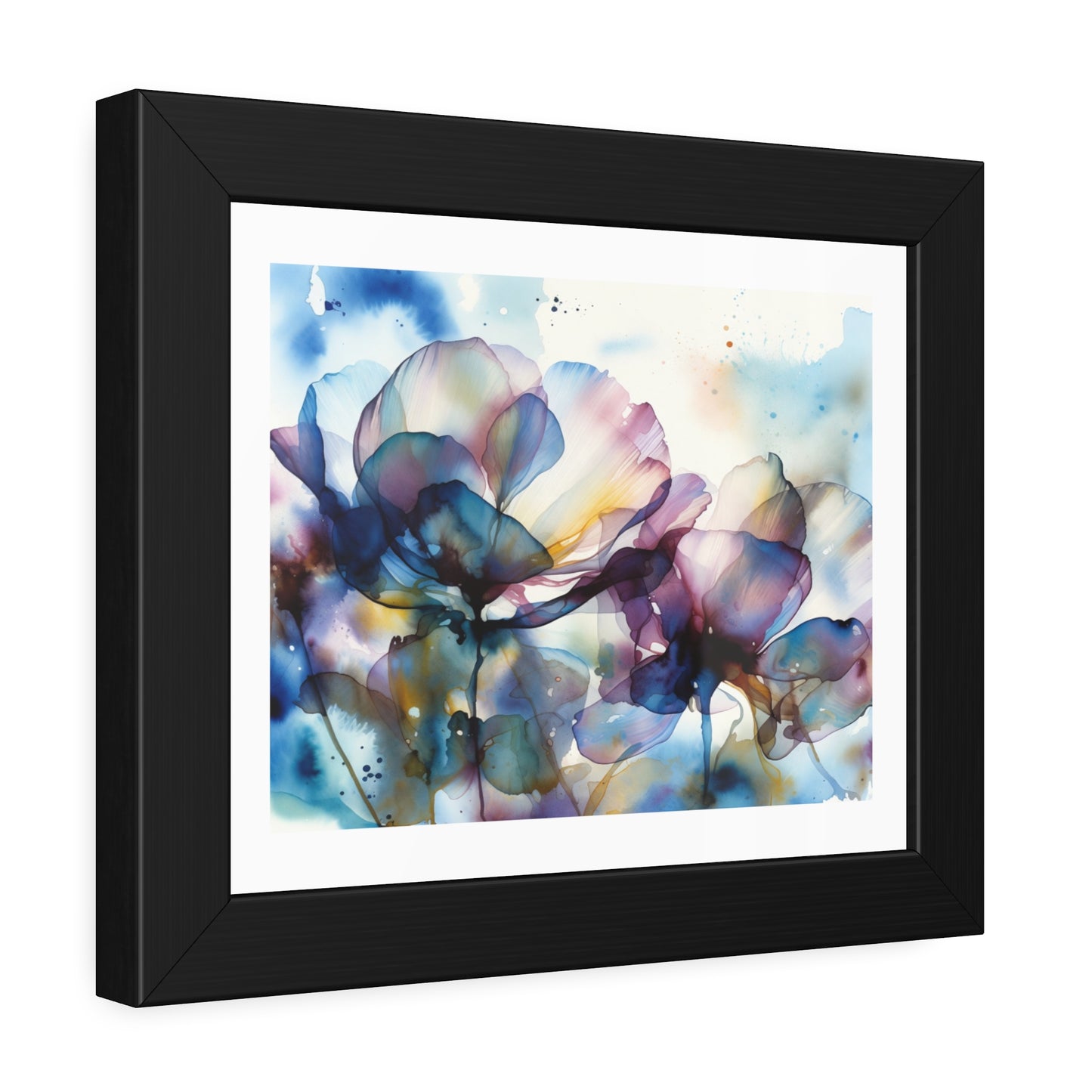 Abstract Blue Floral Framed Poster — Watercolor Flower Art Print