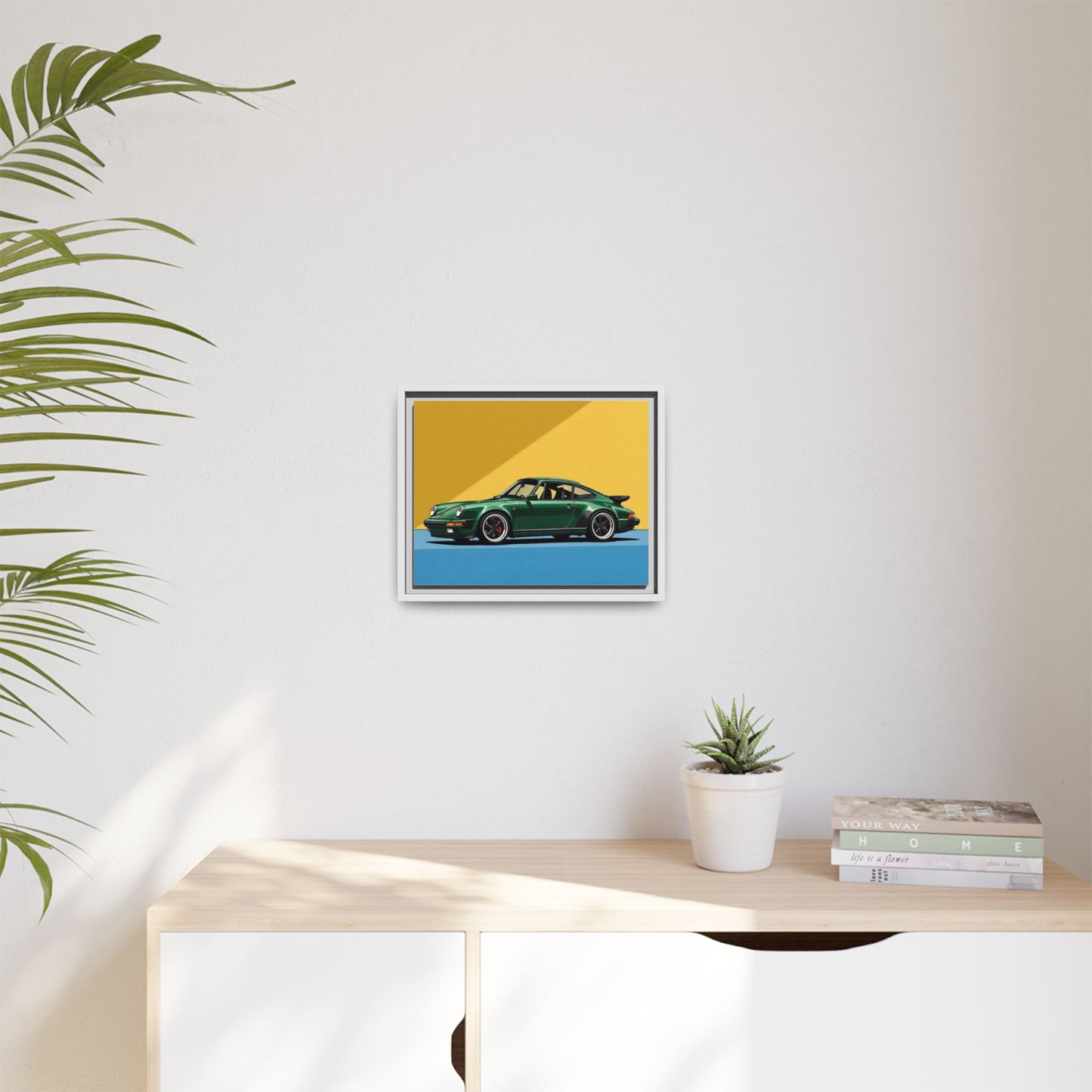 Framed Matte Canvas — Green Sports Car Wall Art