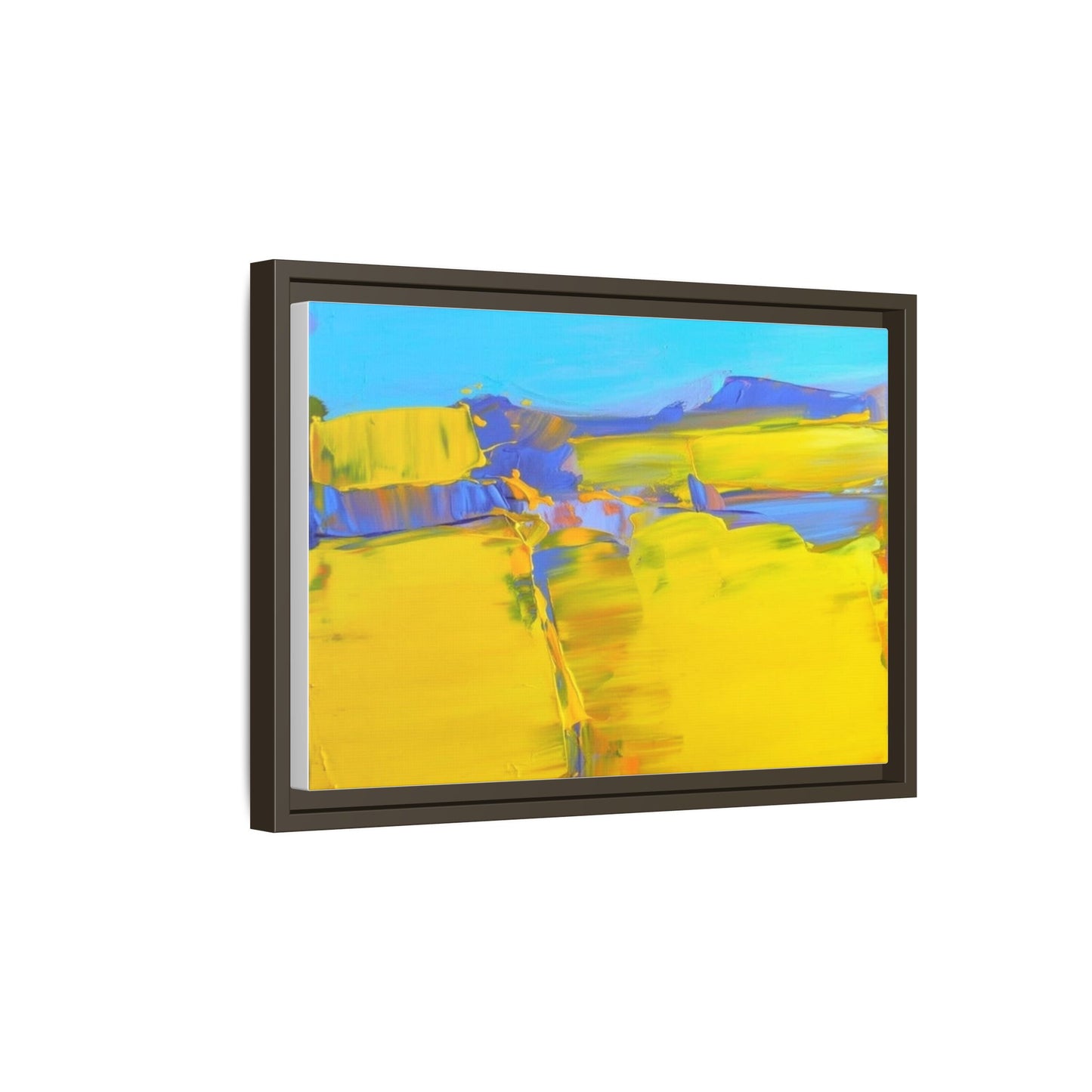 Framed Matte Canvas  Vibrant Yellow Blue Abstract Landscape Art