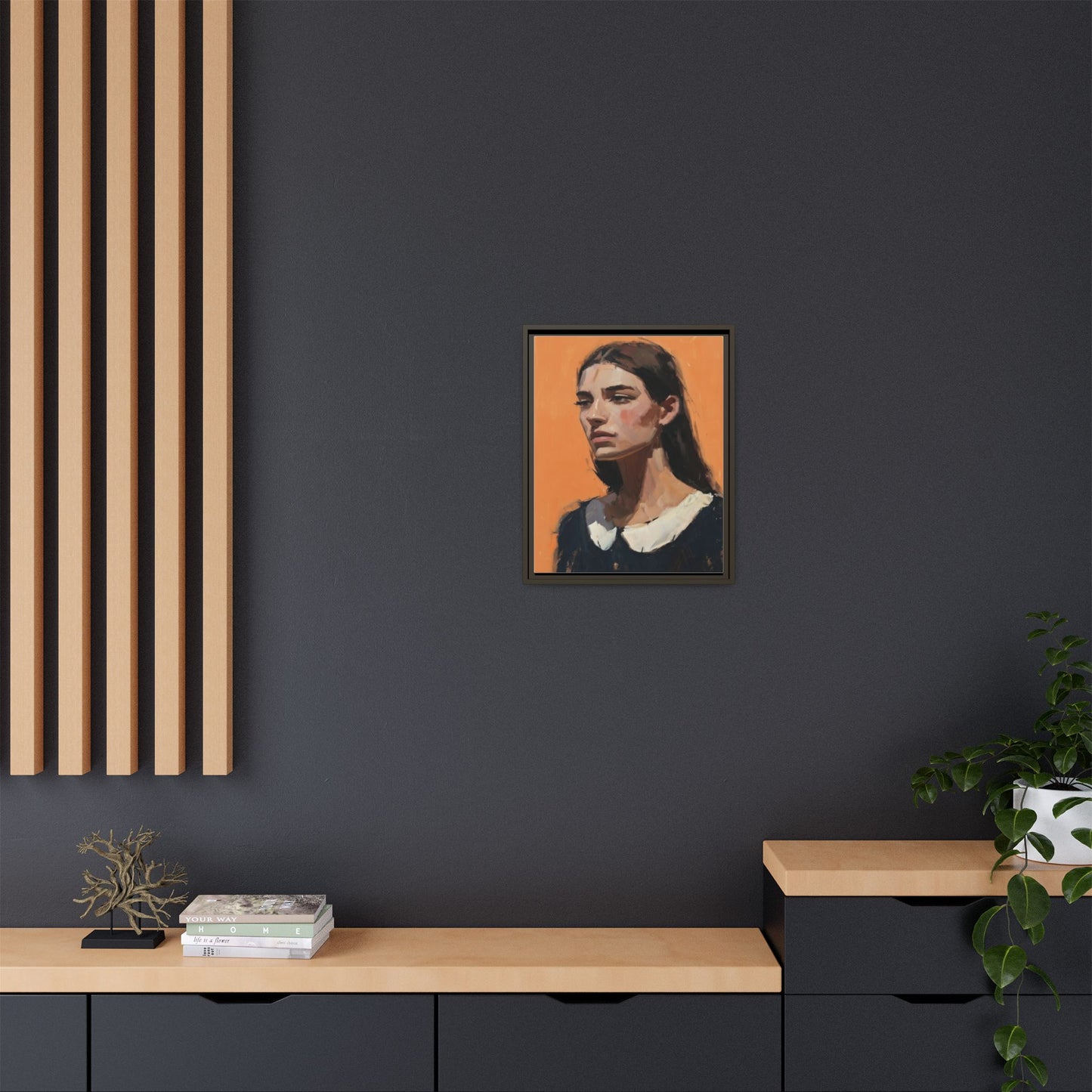 Framed Matte Canvas Portrait Art — Modern Figurative Painting on Orange