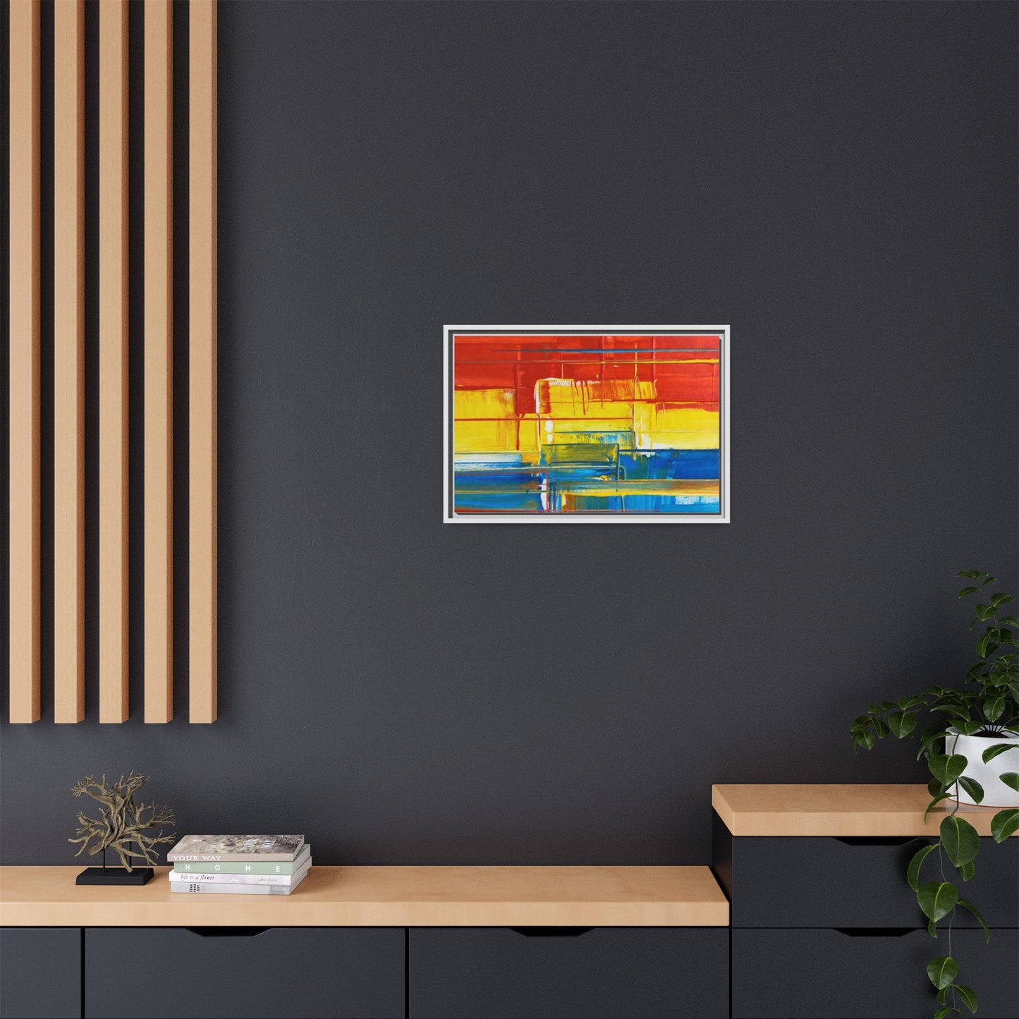 Abstract Multi-Color Framed Canvas Art — Modern Geometric Wall Decor