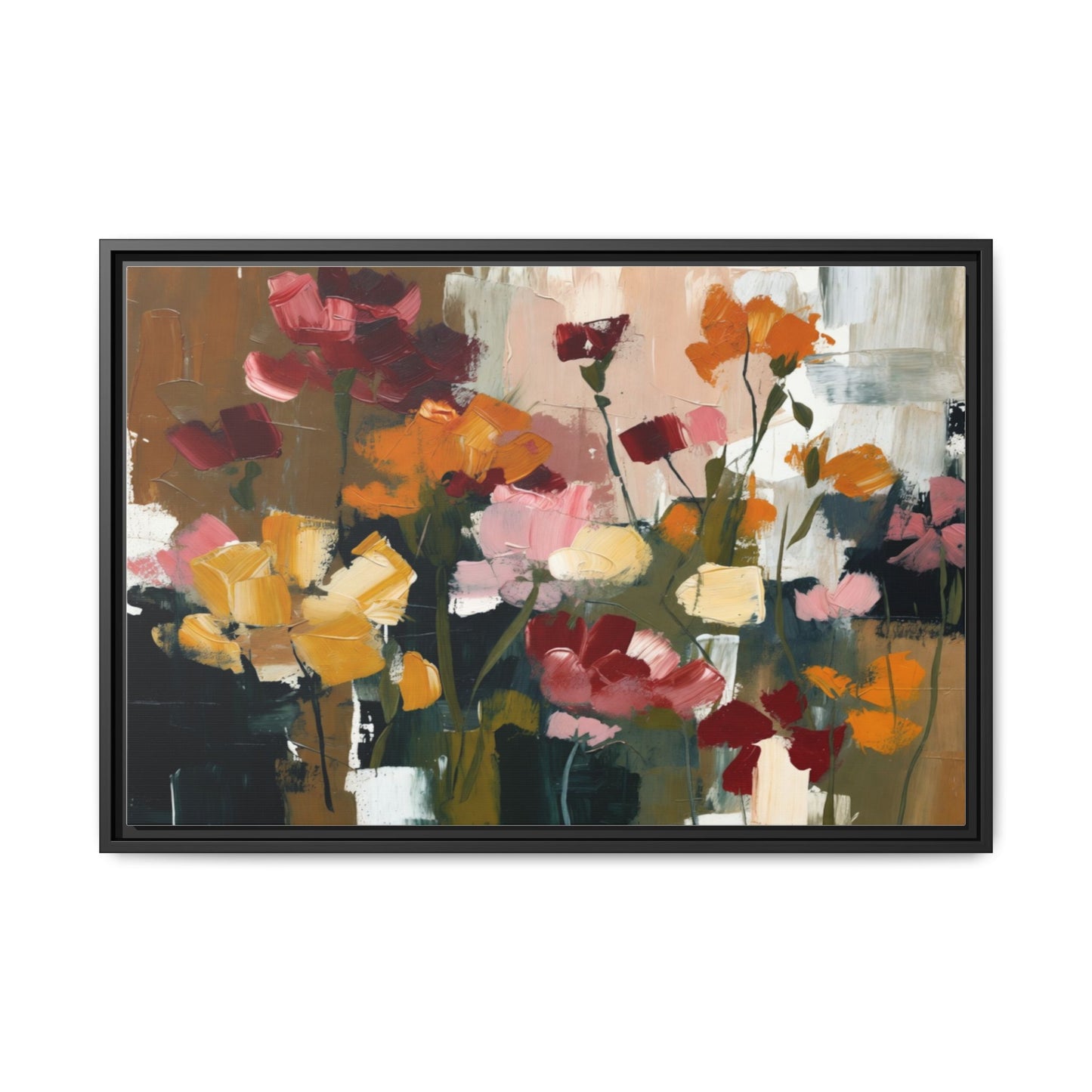 Framed Matte Canvas Floral Abstract Wall Art