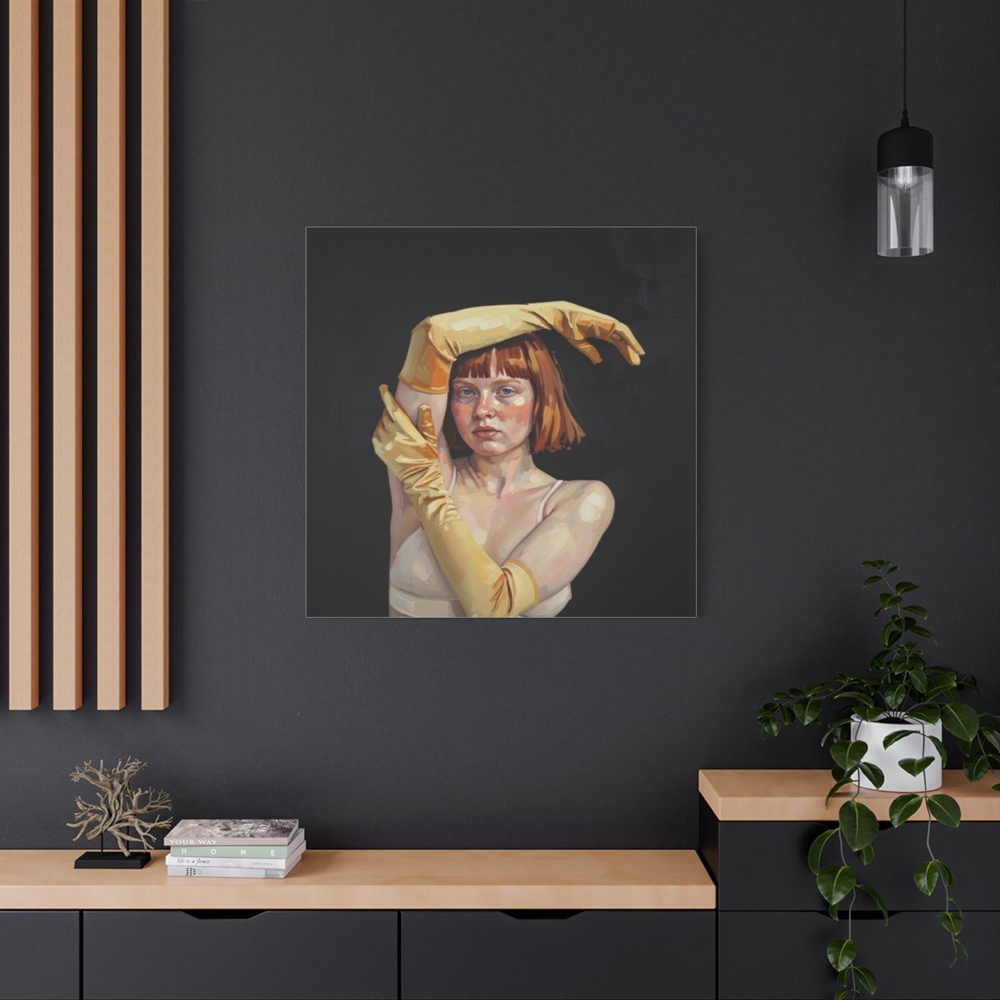 Contemporary Portrait Canvas — Redhead in Yellow Gloves Matte Stretched Art