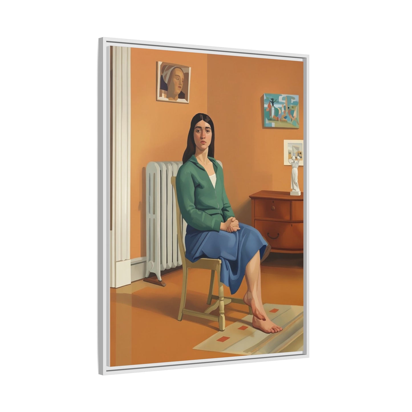 Framed Matte Canvas Print — Woman Seated in Warm Interior (Midcentury Portrait)