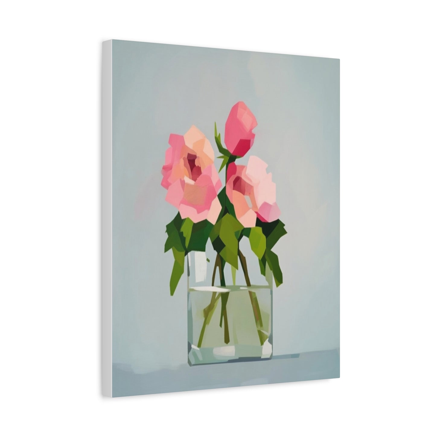 Pink Roses in Square Vase - Matte Stretched Canvas Wall Art