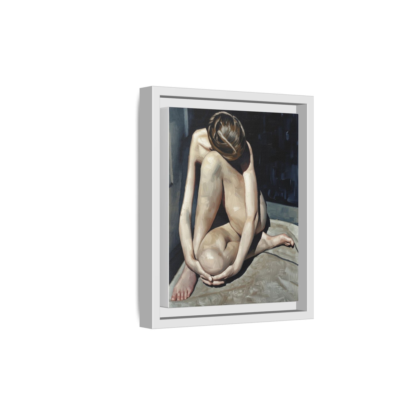 Framed Matte Canvas Print Contemplative Nude Figure Art