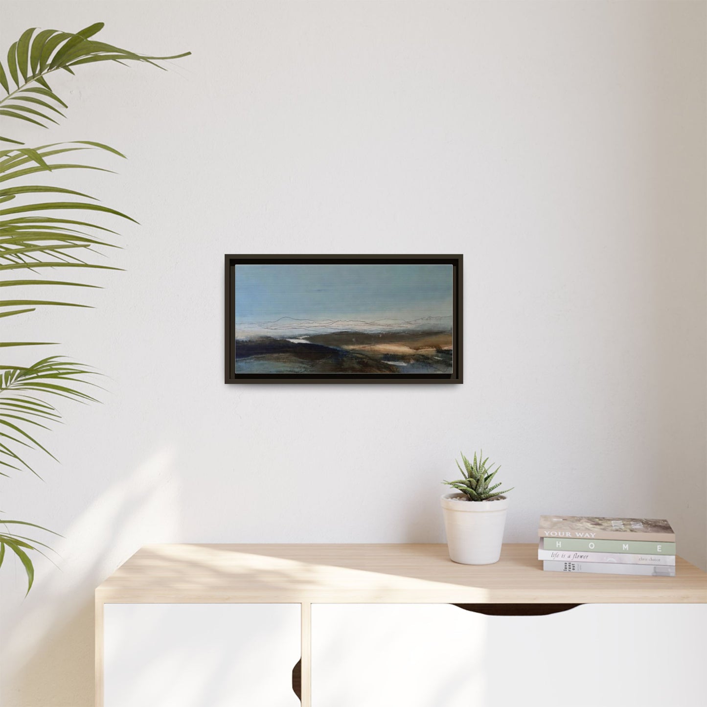 Framed Matte Canvas Wall Art — Serene Abstract Blue Landscape