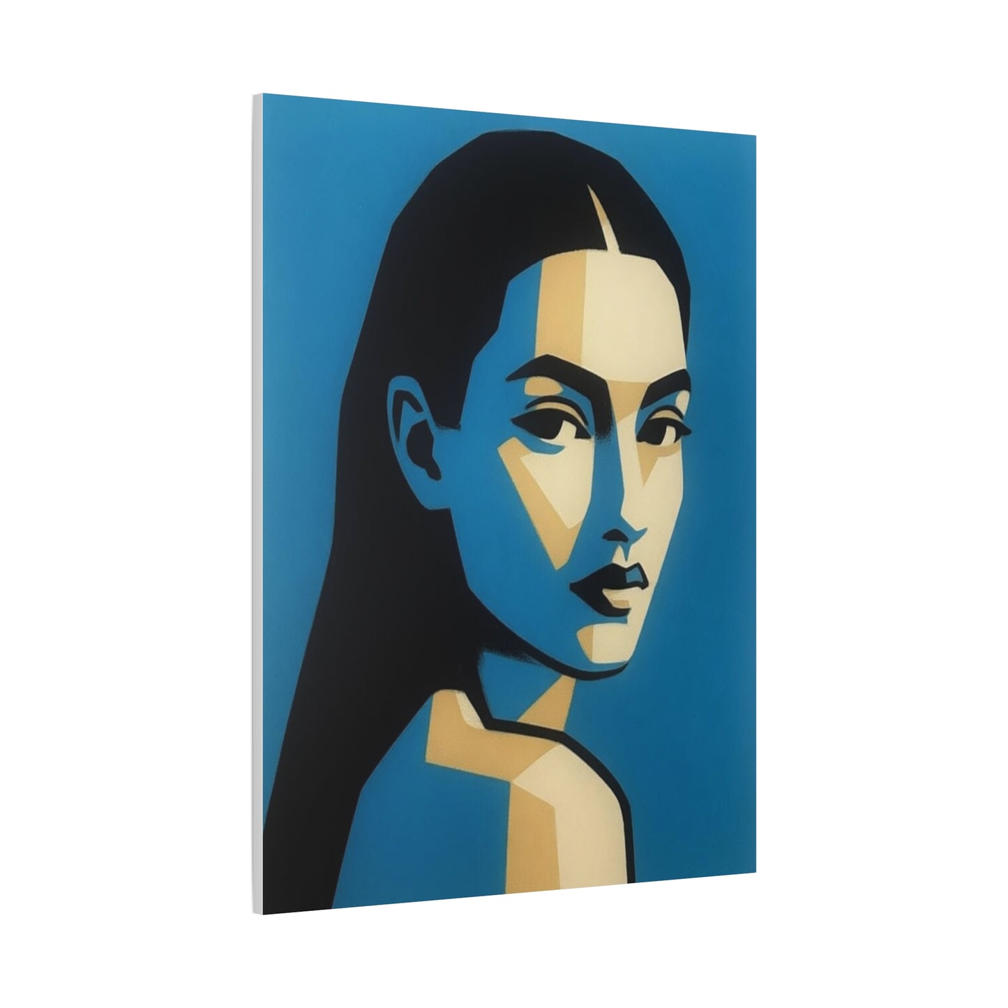 Blue Geometric Portrait Canvas - Modern Stretched Wall Art