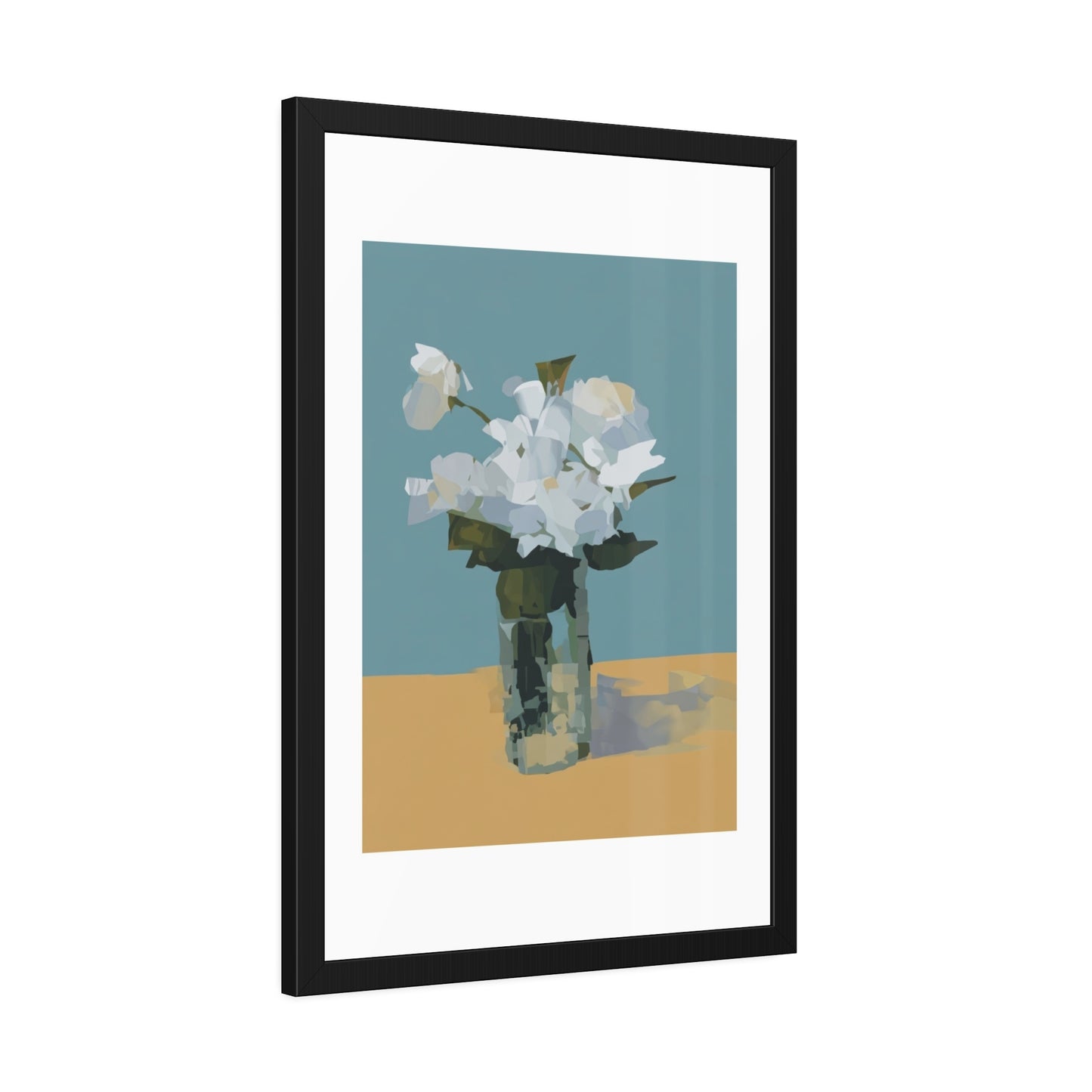 Framed Floral Poster - Modern White Blossoms in Vase Wall Art